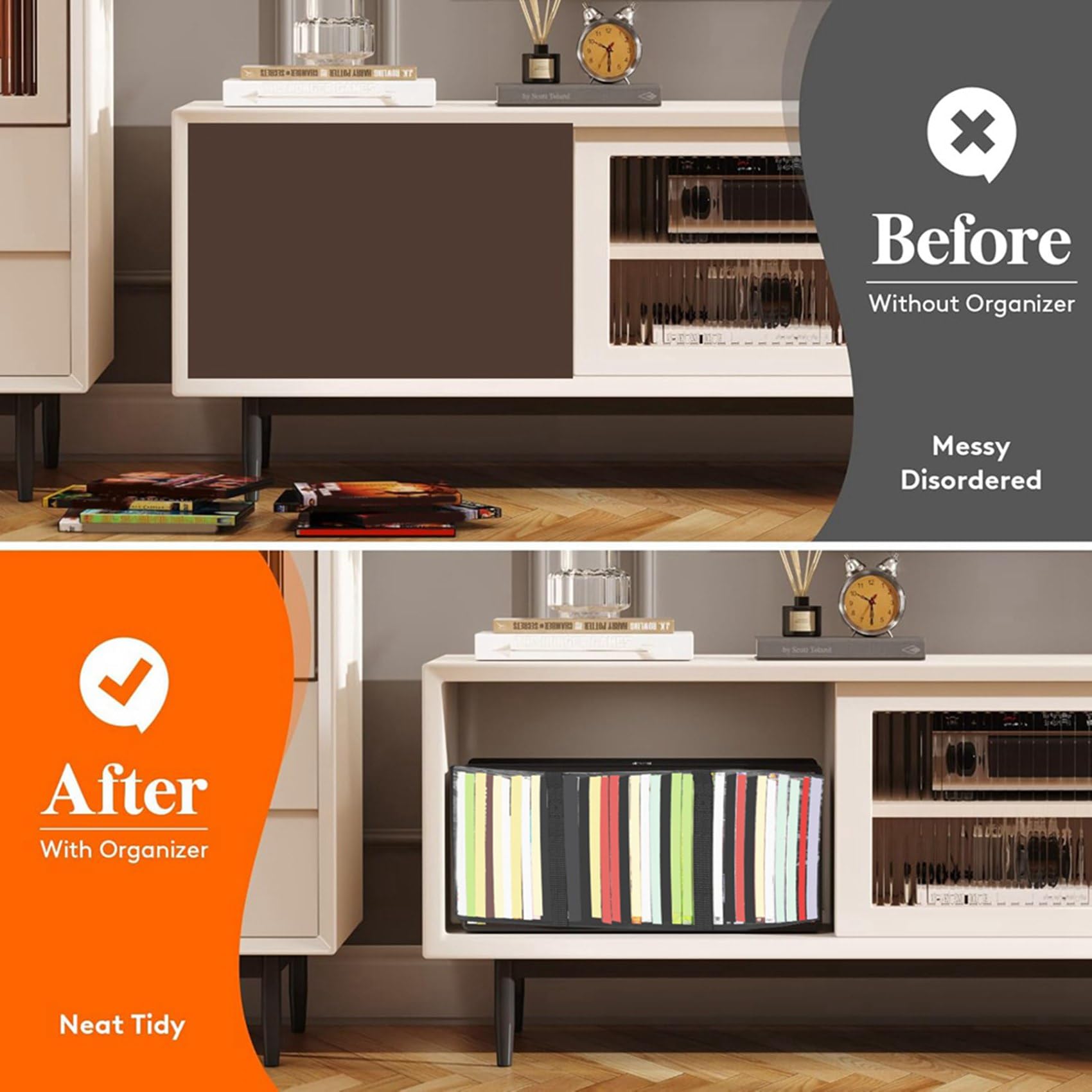 12 sacchetti per DVD, organizer trasparente in PVC con manici e chiusura , supporto multimediale