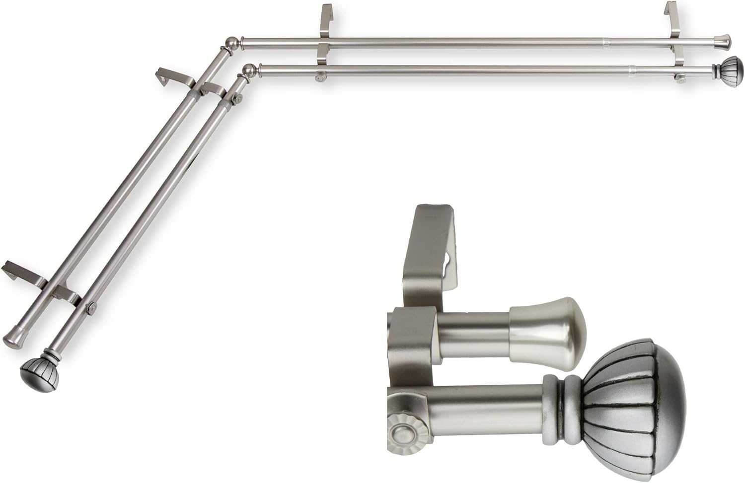 A&F Rod Decor - Flower 13/16" Corner Window Double Curtain Rod 28-48" - Black