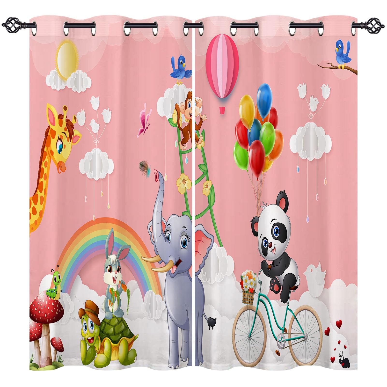 ANHOPE Custom Thermal Insulated Blackout Curtains Customized Size Curtains Safari Animal Elephant Monkey Panda Print Pattern Personalized Drapes for Bedroom Living Room 2 Panels