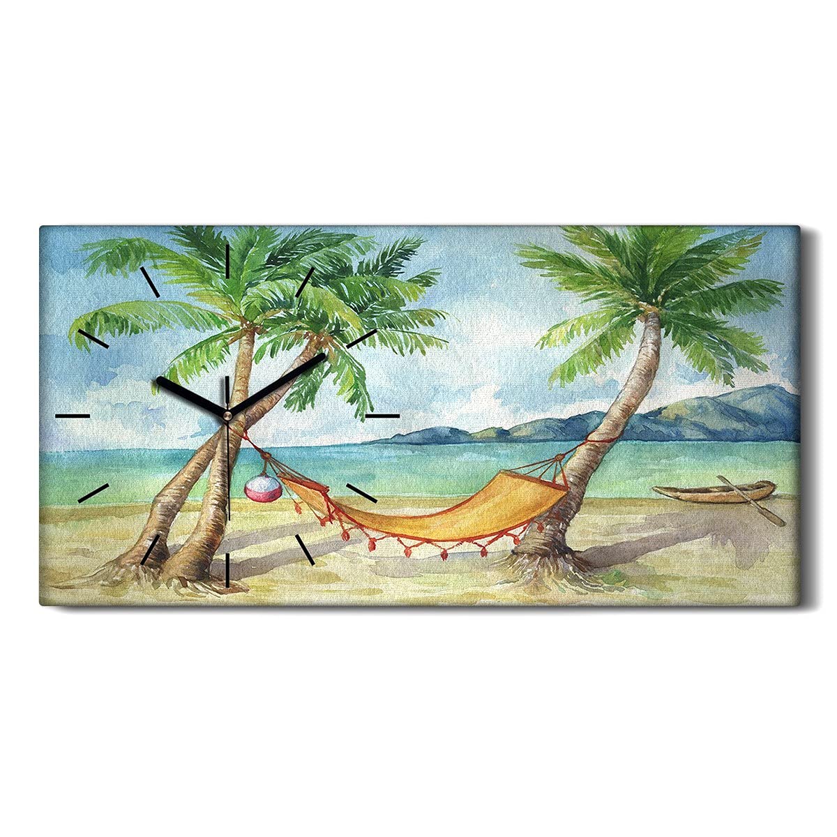 Horloge sur toile sans tic-tac pour chambre et salon calme motif plage
