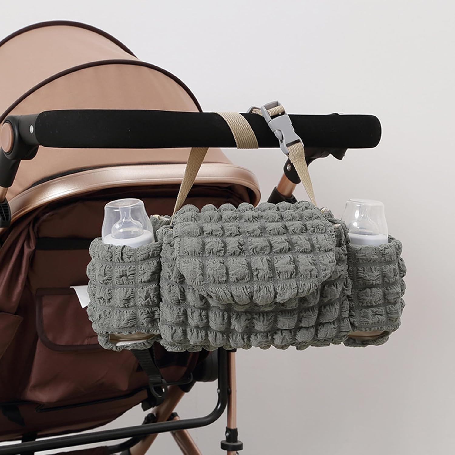 Universal Stroller Organizer with Double Cup Holder Large Capacity Baby Stroller Hanging Bubble Bag Mommy Bag Hanging Bag Fits for Stroller Accssories and Most Strollers (Silent green)