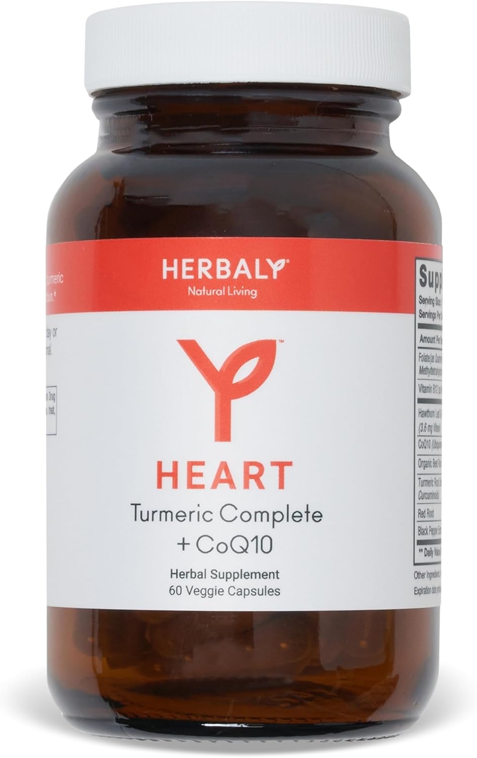 HERBALY Turmeric Complete Plus CoQ10 Capsules - Heart & Cardiovascular Support - CoQ10, Beet Extract, Folate, B12, Turmeric, Red Root, Hawthorn - Pure Organic Ingredients for Wellness - 60 ct