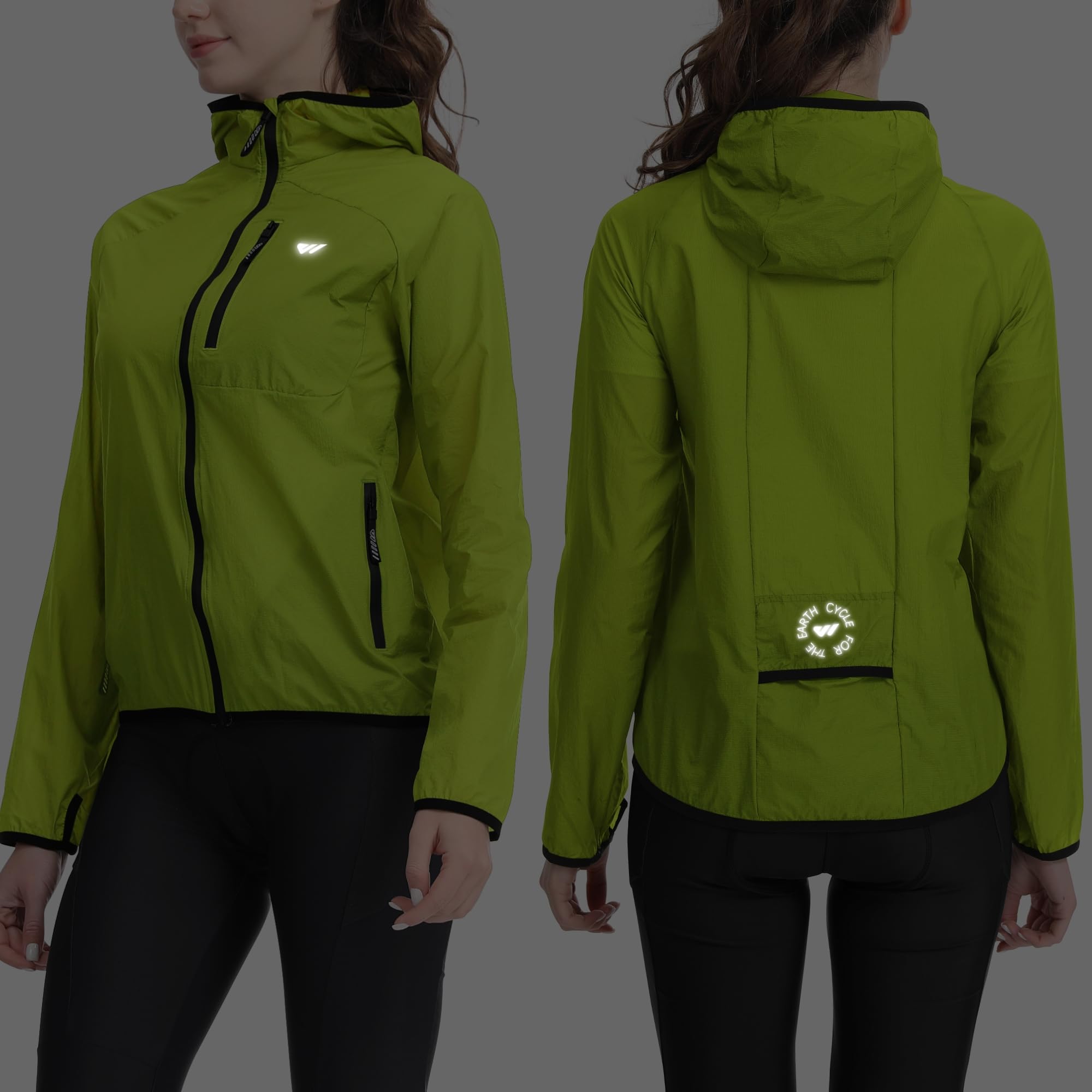 Wulibike Fahrradjacke Damen Faltbare radjacke Leicht und Atmungsaktiv Laufjacke Reflektierende Windbreaker Regenjacke für Radfahren,Trekking