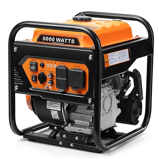 5000-Watts Portable Inverter Generator, Gas Generator, 30A Outlet, RV Ready, ECO Mode, 60Lbs, EPA Compliment