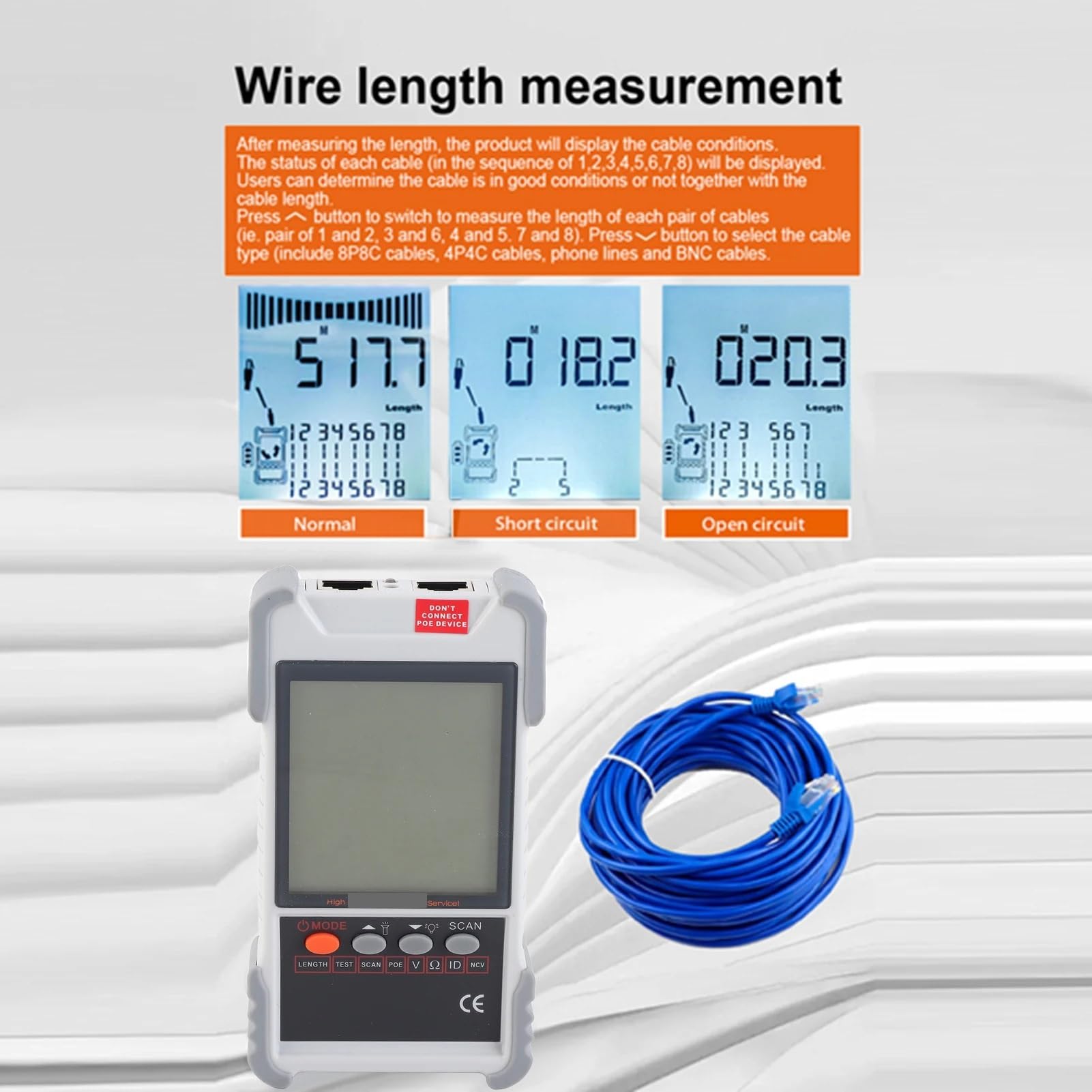 ET618 Przenośny tester kabli sieciowych z wyświetlaczem LCD, analogowo-cyfrowym wyszukiwaniem, czułość parowania testowych POE - Omni-Check