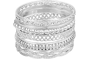 12Pcs Silver Bracelets for Women Vintage Stacking Bangle Cuff Adjustable