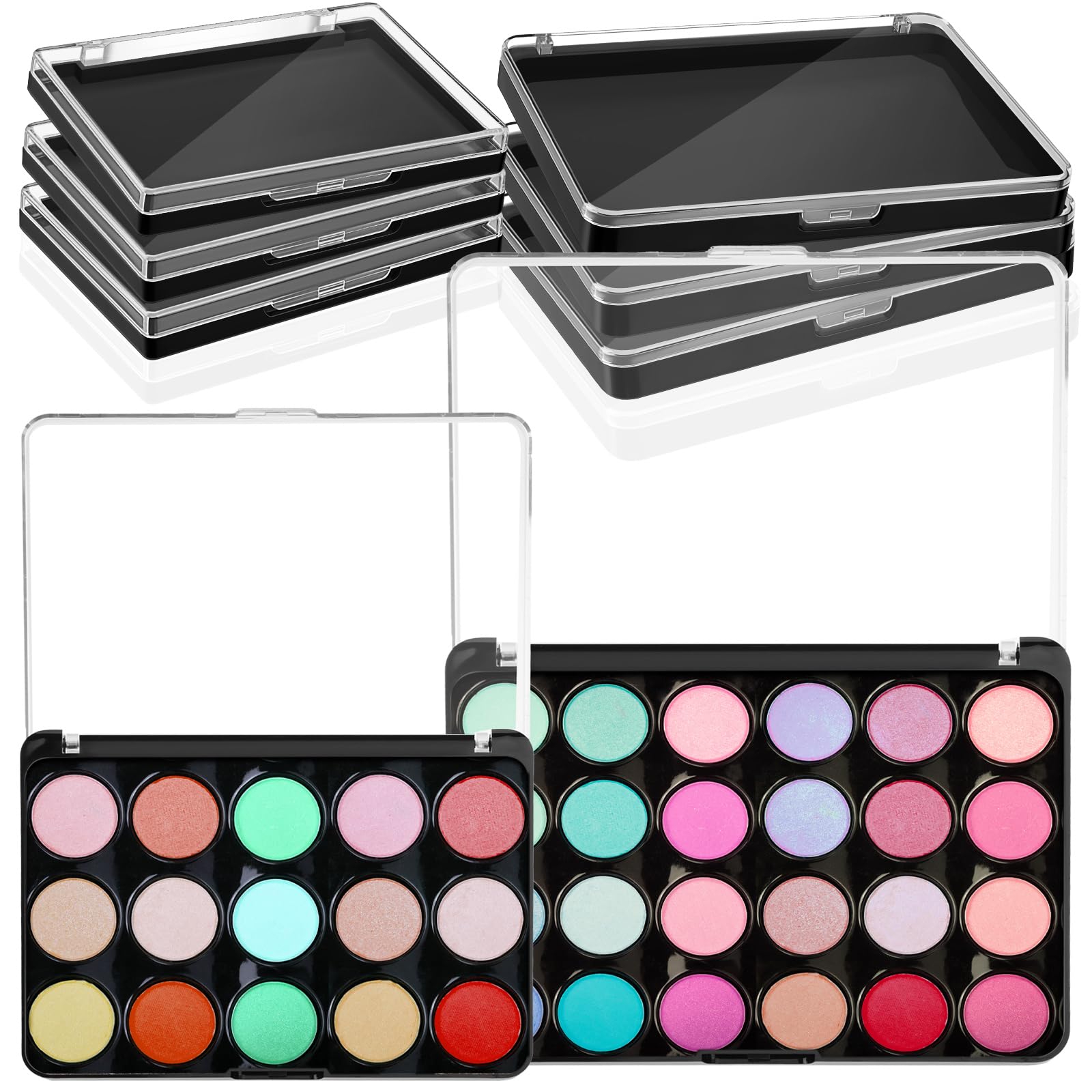 6 Pcs Empty Magnetic Makeup Palette with Clear Top Eyeshadow Palette Travel Makeup Pan DIY Dispensing Storage Box for Eyeshadow Lipstick Blush Powder Pigment, 2 Sizes