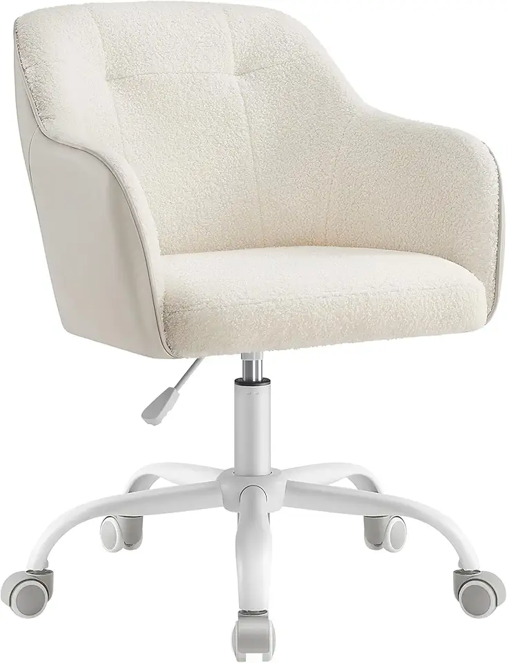 SONGMICS Chaise de Bureau, Fauteuil Ergonomique, Siège Pivotant, Réglable en Hauteur, Capacité 110 kg, Cadre en Acier, Tissu Peluche Respirant et PU, pour Bureau, Chambre, Beige Cappuccino OBG019W01