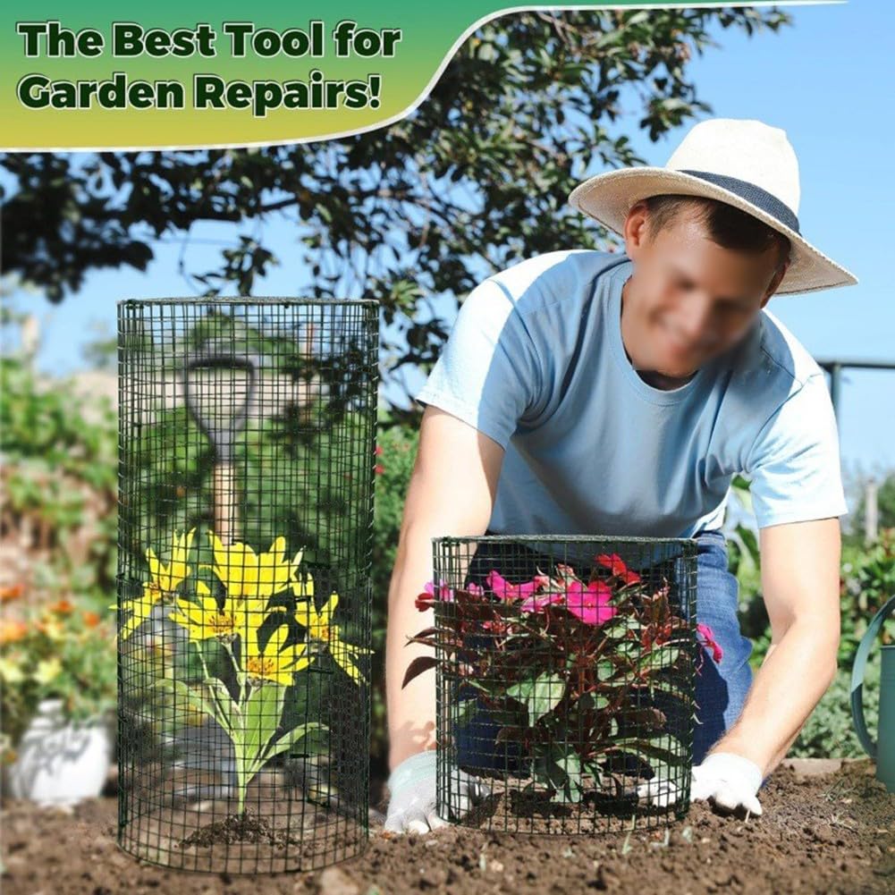 Gabbia da giardino rotonda in metallo, 42,8 x 33 cm, con picchetti per esterni, protezione per fiori e ortaggi (B)