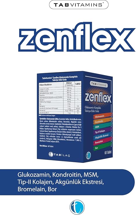TABVITAMINS Zenflex 60 Tablet Glucosamine Chondroitin MSM Type II Collagen