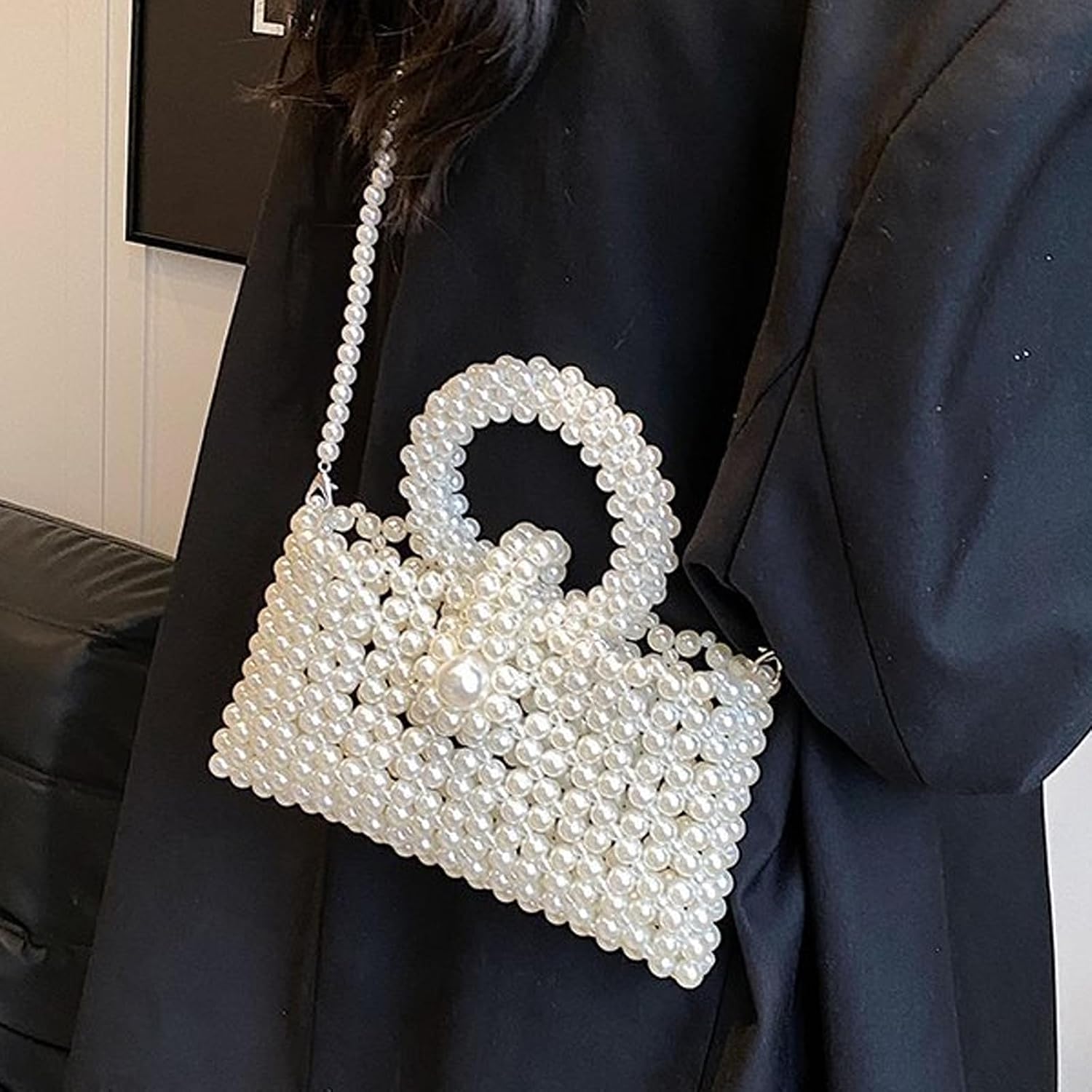 SHESRA Luxury Pearl Bag Chain Bag Purse Bags, Artificial Pearl Clutch Crossbody Handmade Bags Evening Bags for Party Wedding Bridal Party Travel Prom 21