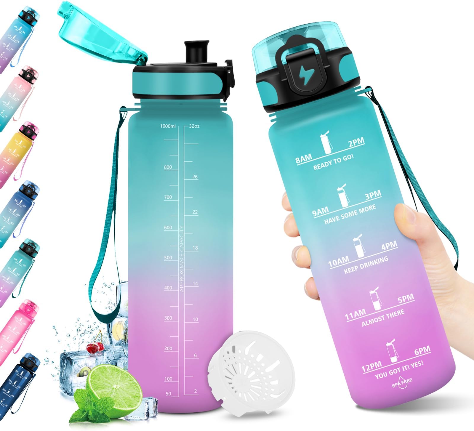 KollyKolla Gourde 1L, Gourde Sport, Bouteille d'eau 1 Litre avec