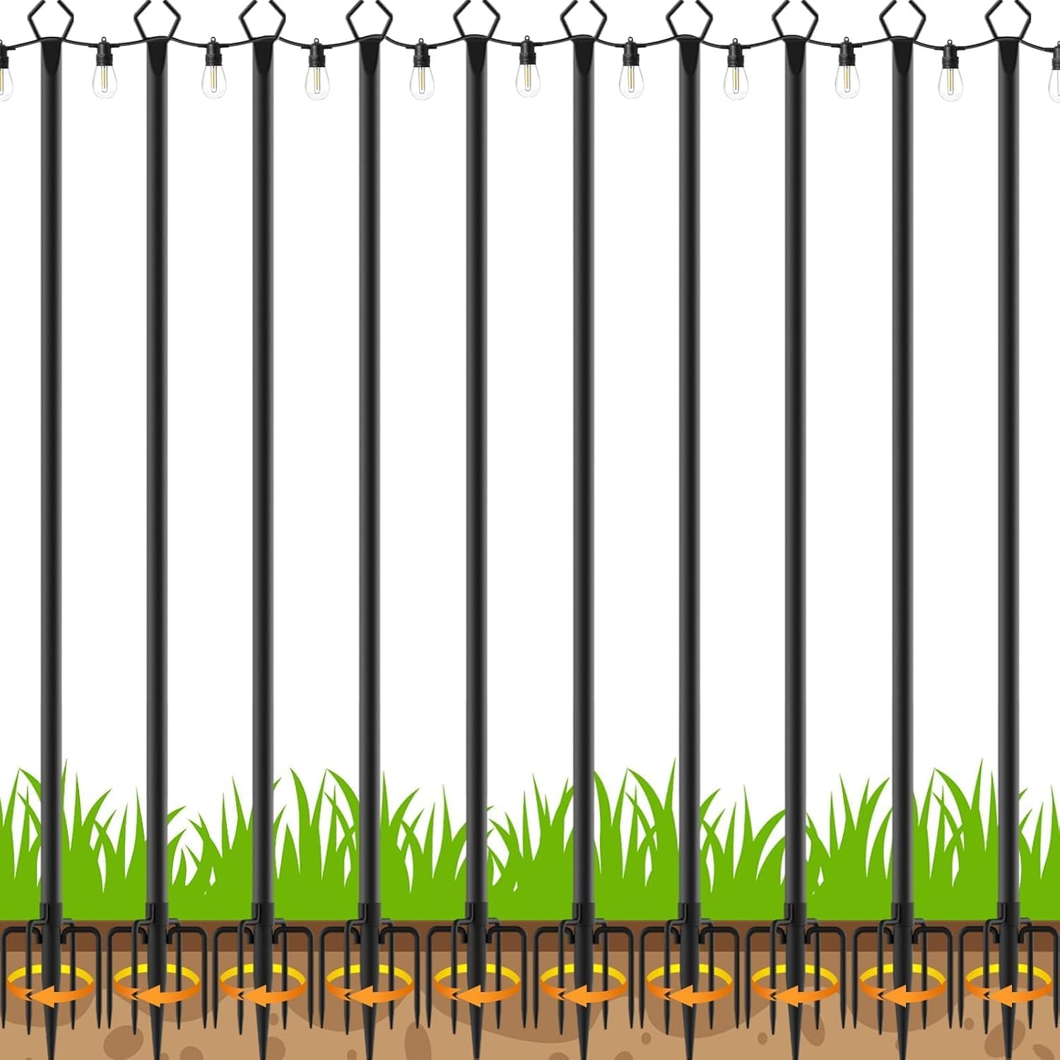 10 Pack 10 FT String Light Poles,Metal with Fork Lights Poles for Outdoor String Light, Rustproof Heavy Duty for Outside Garden,Patio,Wedding,Backyard,Deck,Party