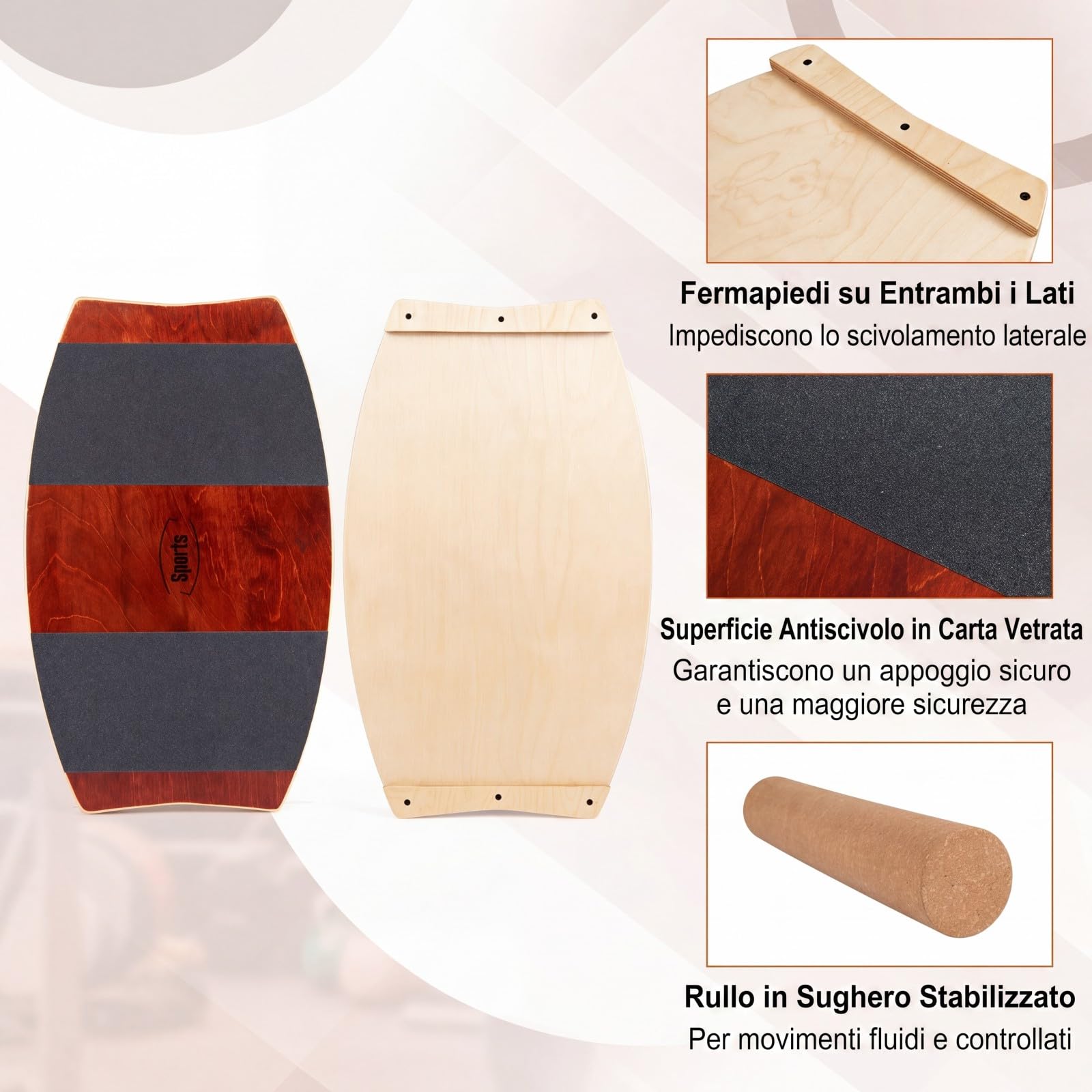 COSTWAY Balance Board con Rullo in Legno Massello | Tavoletta di Equilibrio con Superficie Antiscivolo per Allenamento di Stabilità, Rinforzo Muscolare, Skateboard e Surf