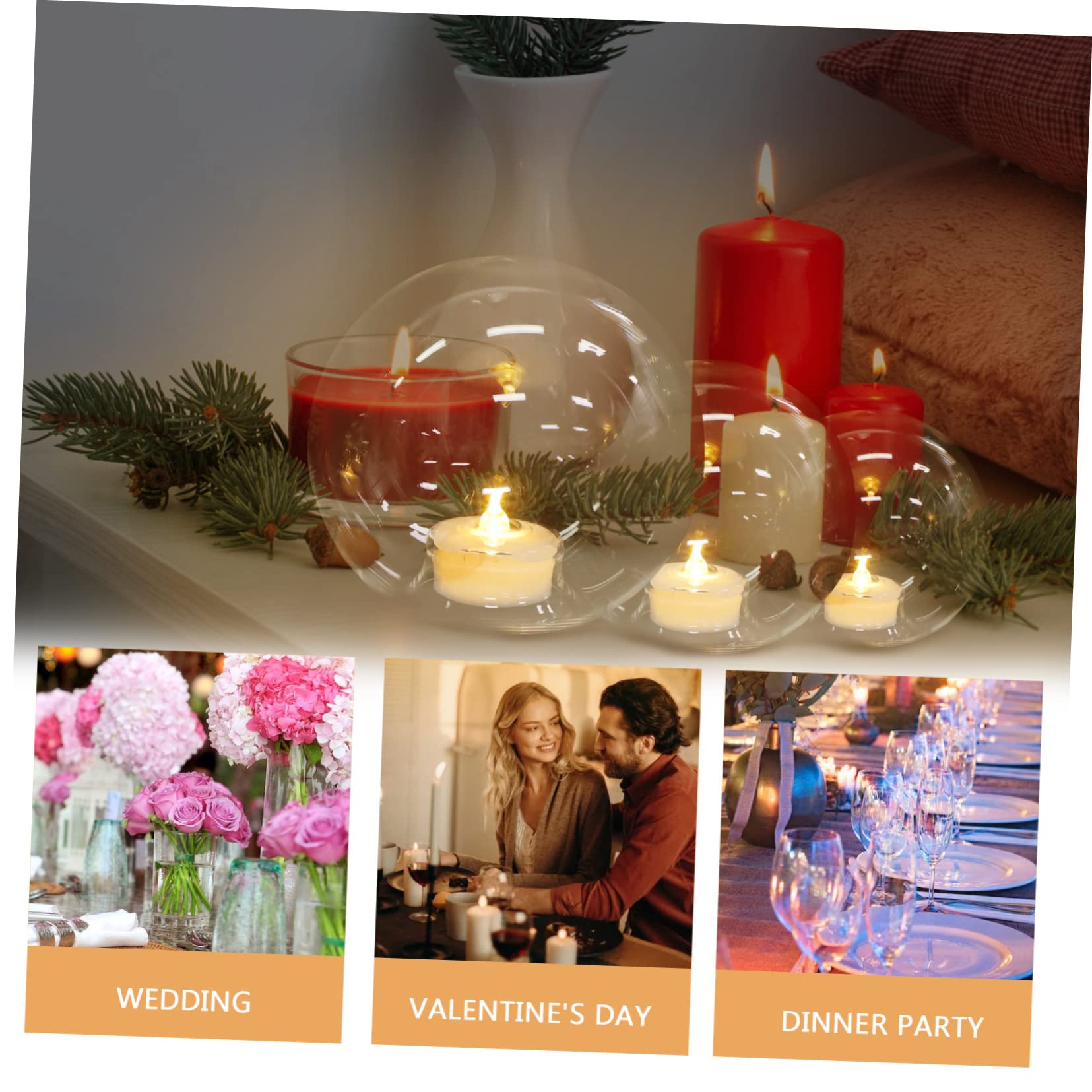 PRETYZOOM Lot de 3 Bougies LED Sphériques en Verre, Centre de Table Élégant, Ambiance Romantique pour Mariages et Anniversaires, Pile Bouton Incluse