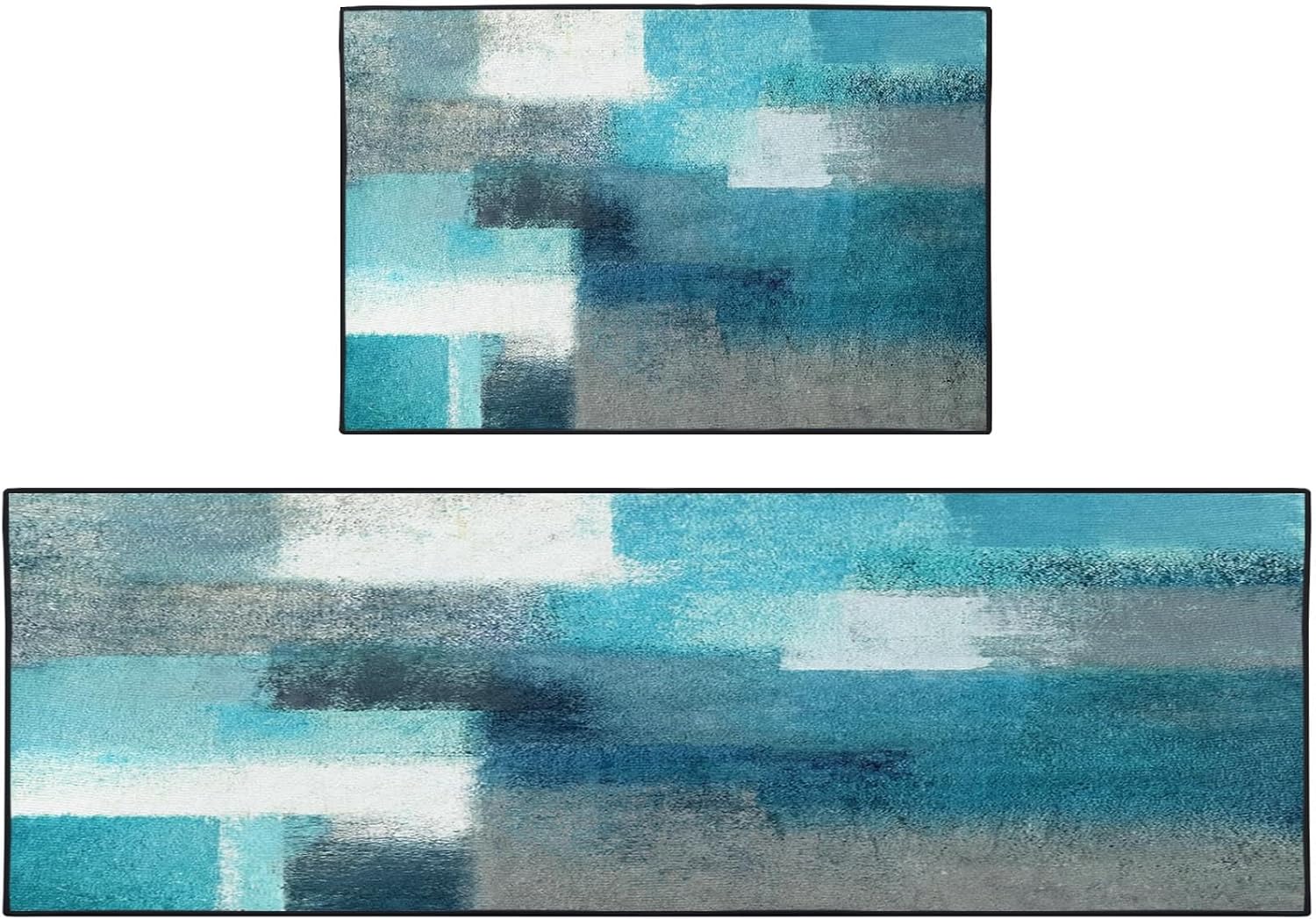 ArtSocket Kitchen Rugs and Mats Non Skid Washable Set of 2, Navy Blue Grey Abstract Runner Rug, Painting Gray Vintage Retro Kitchen Floor Mat Under Sink Mat Throw Rug