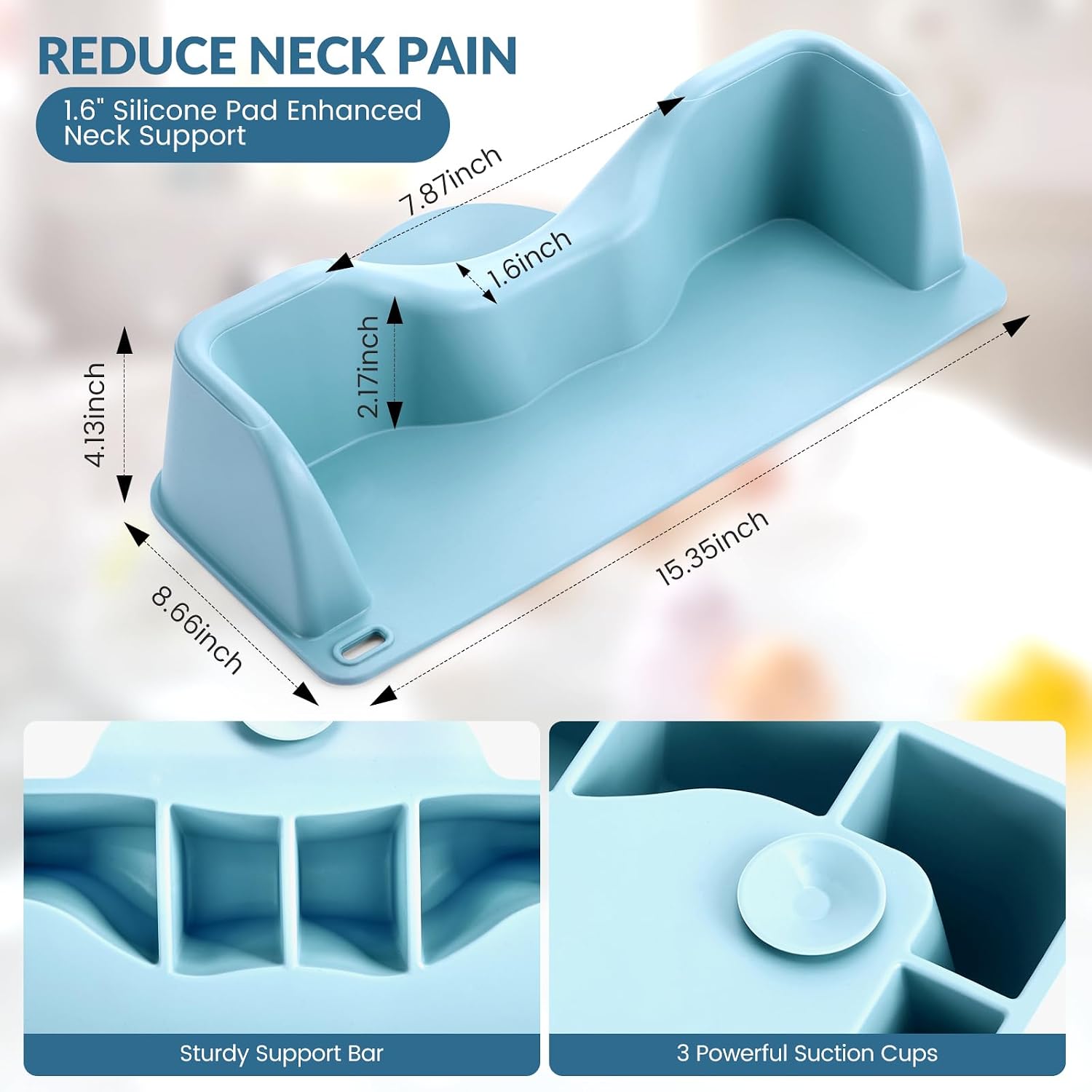 Portable Hair Washing Station Set for Kids, Soft Silicone Baby Bath Headrest with 3 Strong Suction Cups, No Tears Baby Hair Wash Station with Rinse Cup for Sink & Bathtub (Blue)