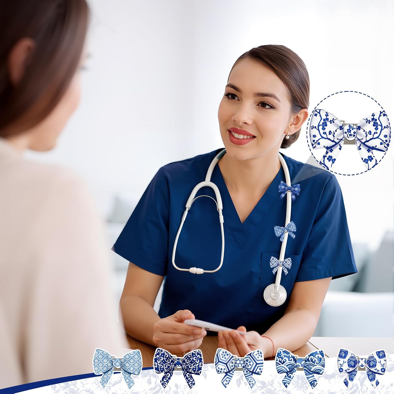 Qunclay 14 Pcs Chinoiserie Bow Stethoscope Charms for Nurse CNA Week Gifts Adjustable Blue White Stethoscope Accessories for Doctor Nursing Graduation Supplies image 5