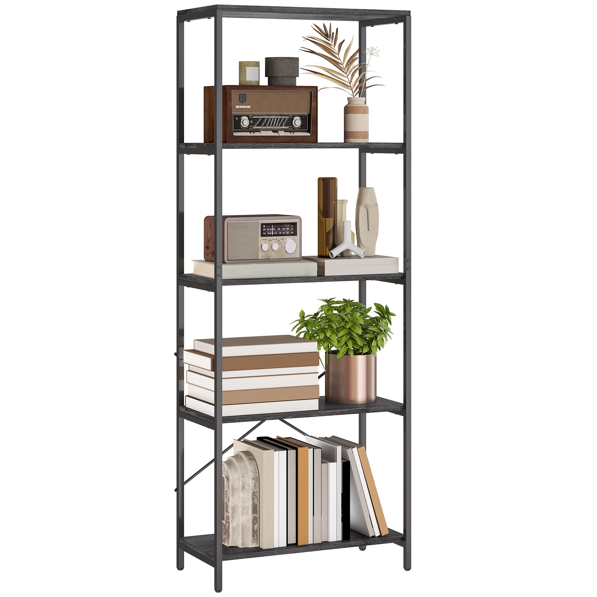 Homcom Industrial Bookshelf, Freestanding Bookcase, Dark Grey And Black Black,Grey