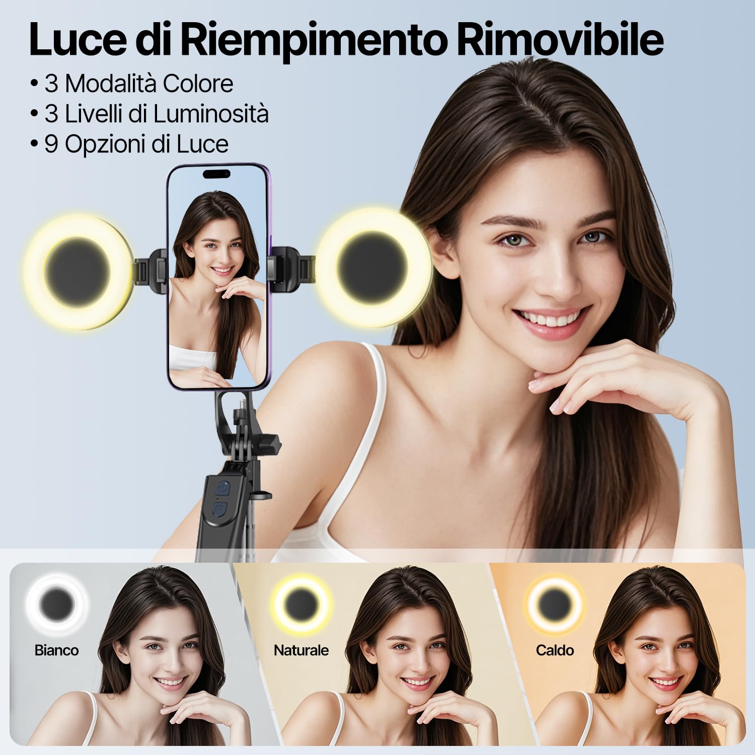 yAyusi 180cm Treppiede Smartphone Selfie Stick Estensibile con Luce, Trepiedi per iPhone con Telecomando, 360° Trepiedi per Telefono con Morsetto per Telefono per Video/Streaming Live/Vlog