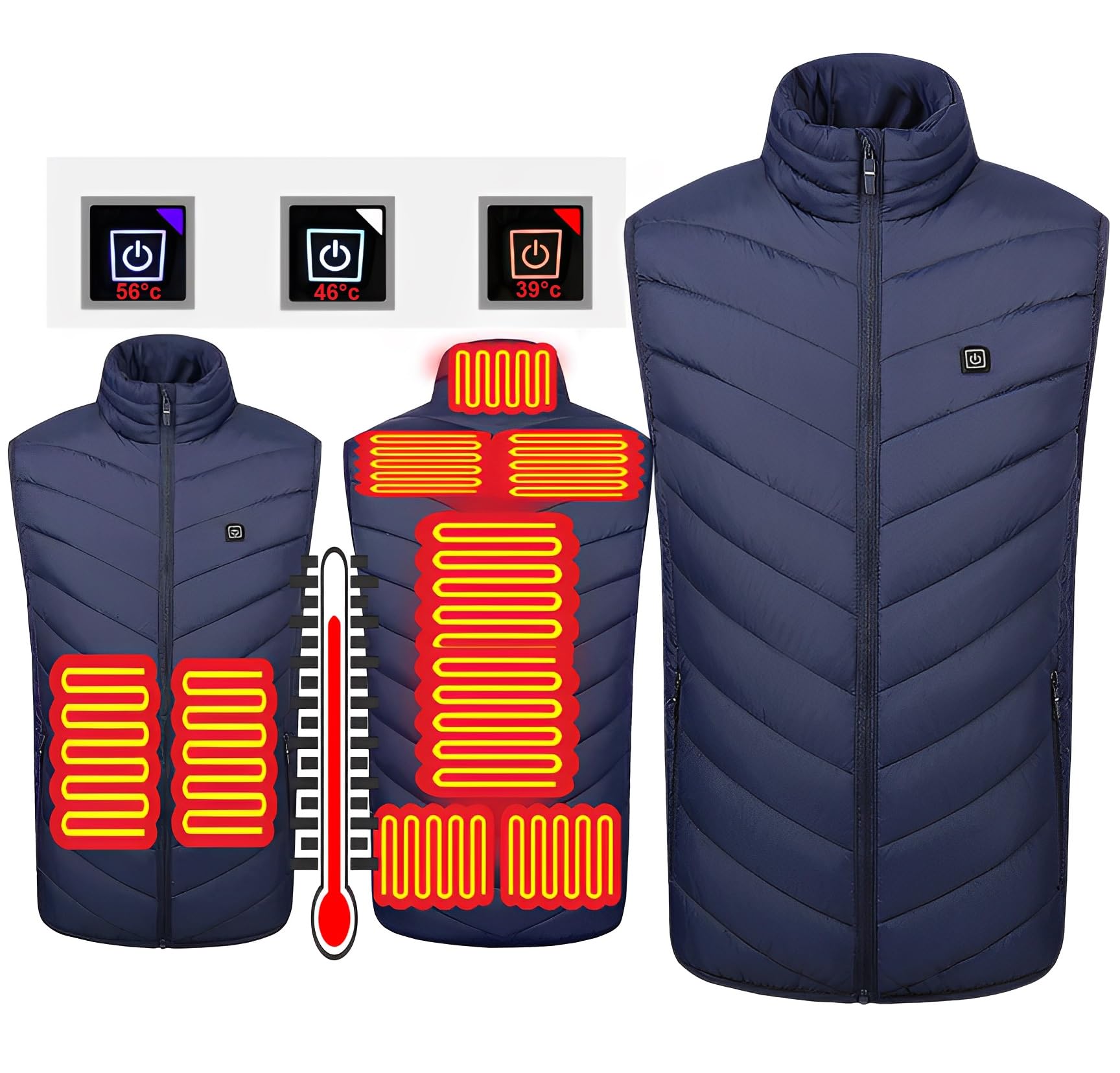 New Unisex Heated Vest with 3 Heating Levels, 9 Heating Zones, Washable Stand Collar Lightweight Zip Heated Vest