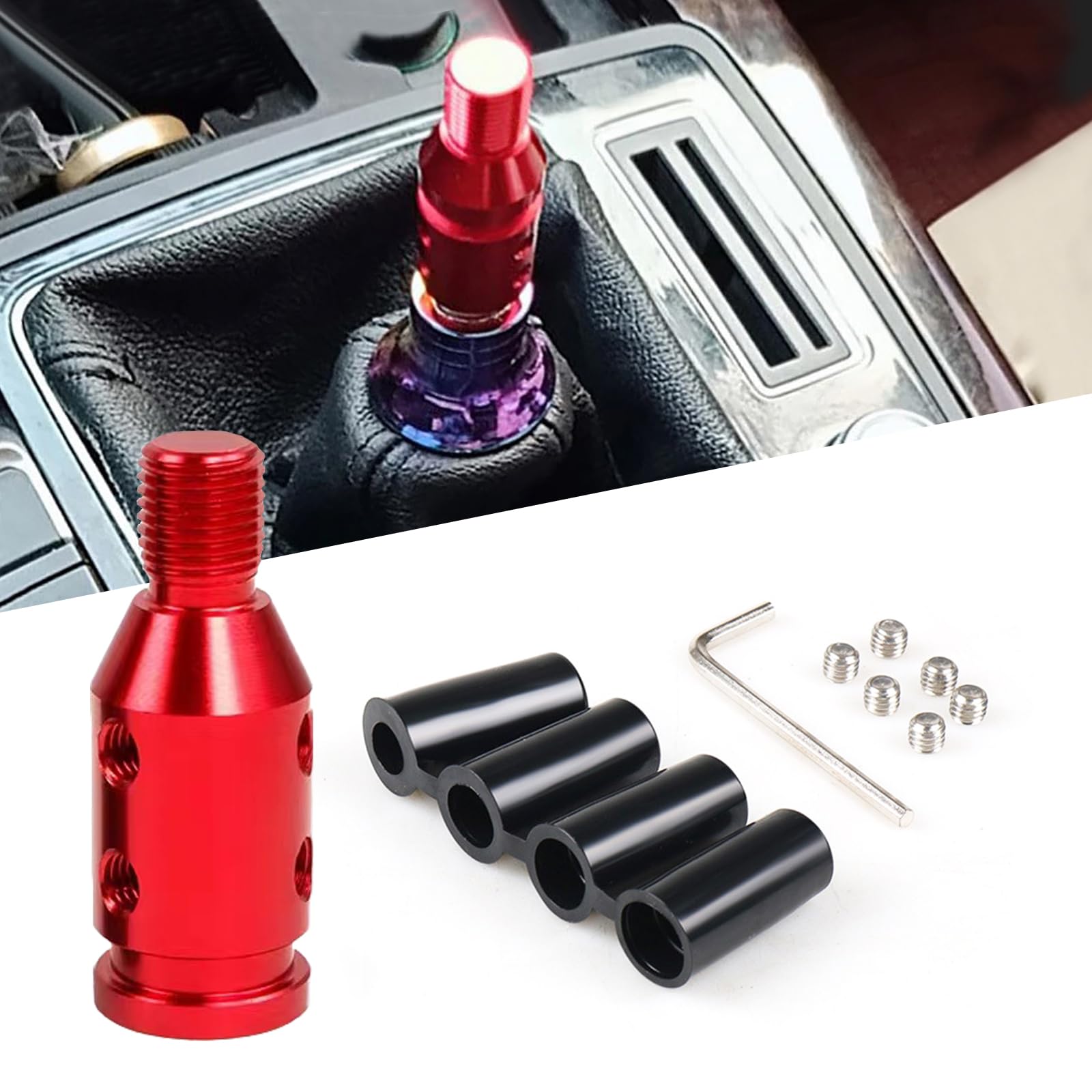 UGSHY 1 PC M12 x 1.25 Universal Shift Knob Adapter, Aluminum Alloy Transmission Gear Stick Shift Connector, for Non Threaded Shifters (Red)