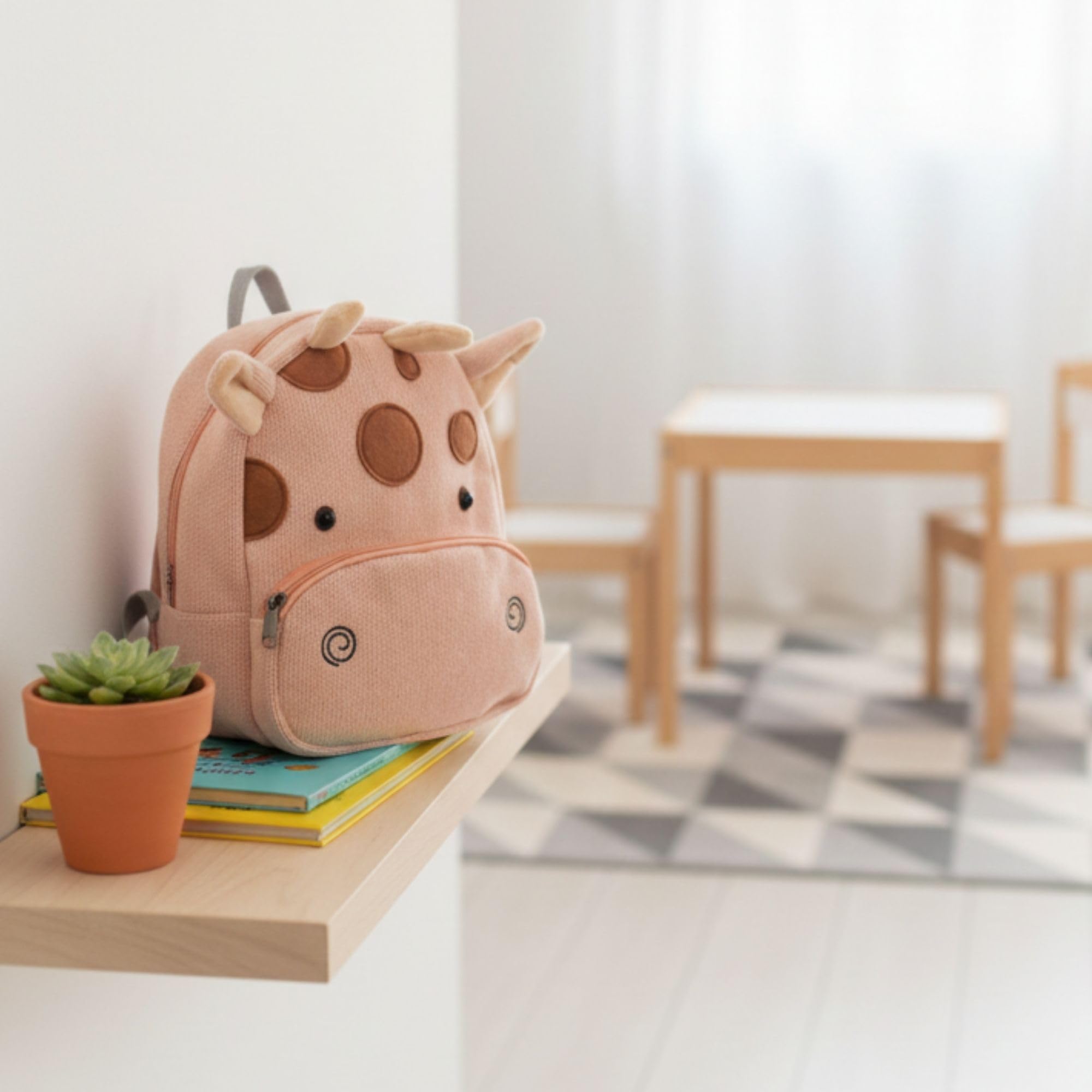 Crochetts | Zaino per bambini dai 2 ai 5 anni per asilo Pinky lavorato all'uncinetto con lana di cotone ipoallergenica | Doppia chiusura lampo e manici regolabili | Rosa