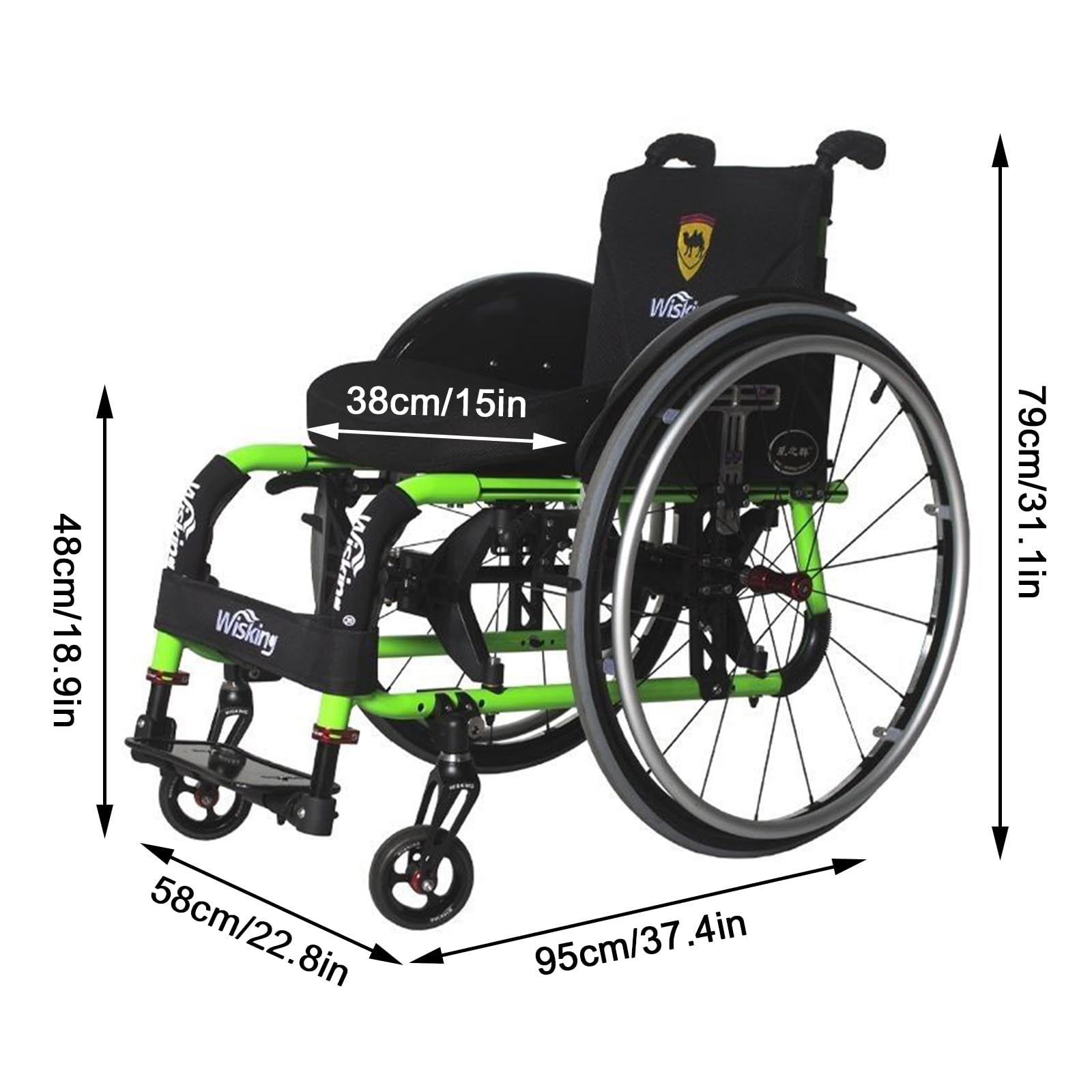 Silla de ruedas deportiva para discapacitados, manual, autopropulsada, ligera, plegable, de aleación de aluminio, adecuada con ruedas traseras de liberación rápida y ruedas antivuelco (ancho del
