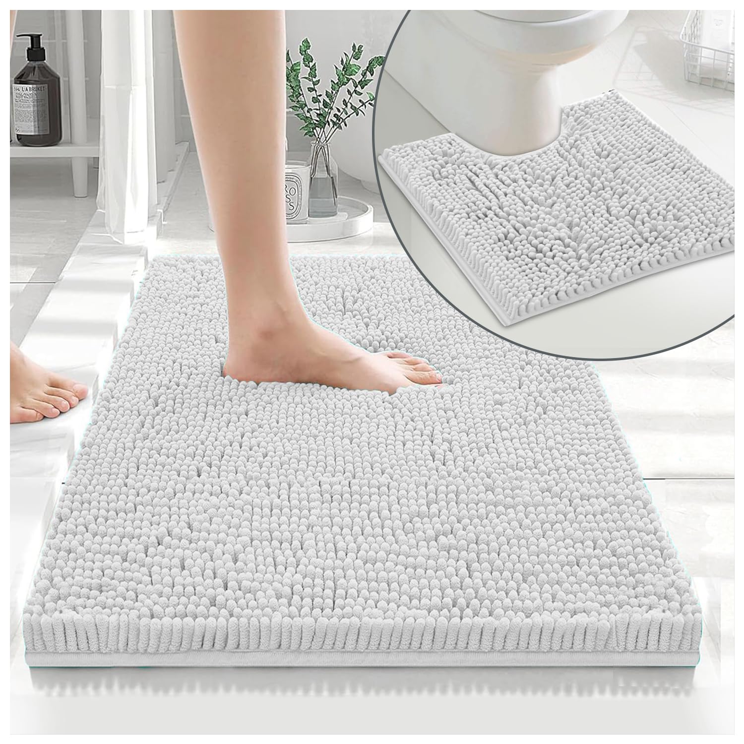 GC GAVENO CAVAILIA 100% Microfiber Toilet Rug Set, Loop Bath Mat Non Slip, Pedestal Mats For Bathroom, White, Regular (678588) — image 1