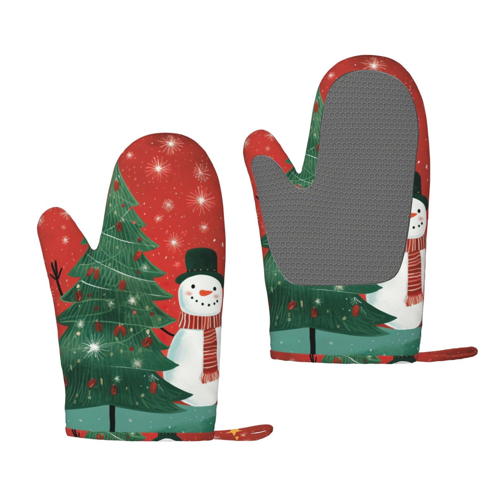 Christmas Holiday Print Oven Mitt Non-Slip Heat-Insulating Silicone Ovens Mitts Kitchen