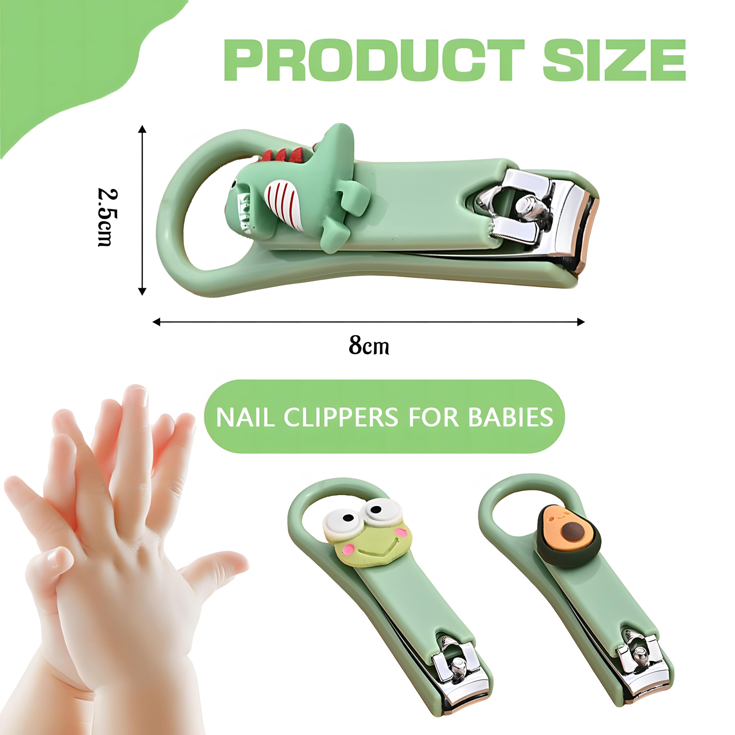 Set di 3 tagliaunghie per bambini, in acciaio inox, adatto per neonati, neonati e bambini, tagliaunghie (verde)