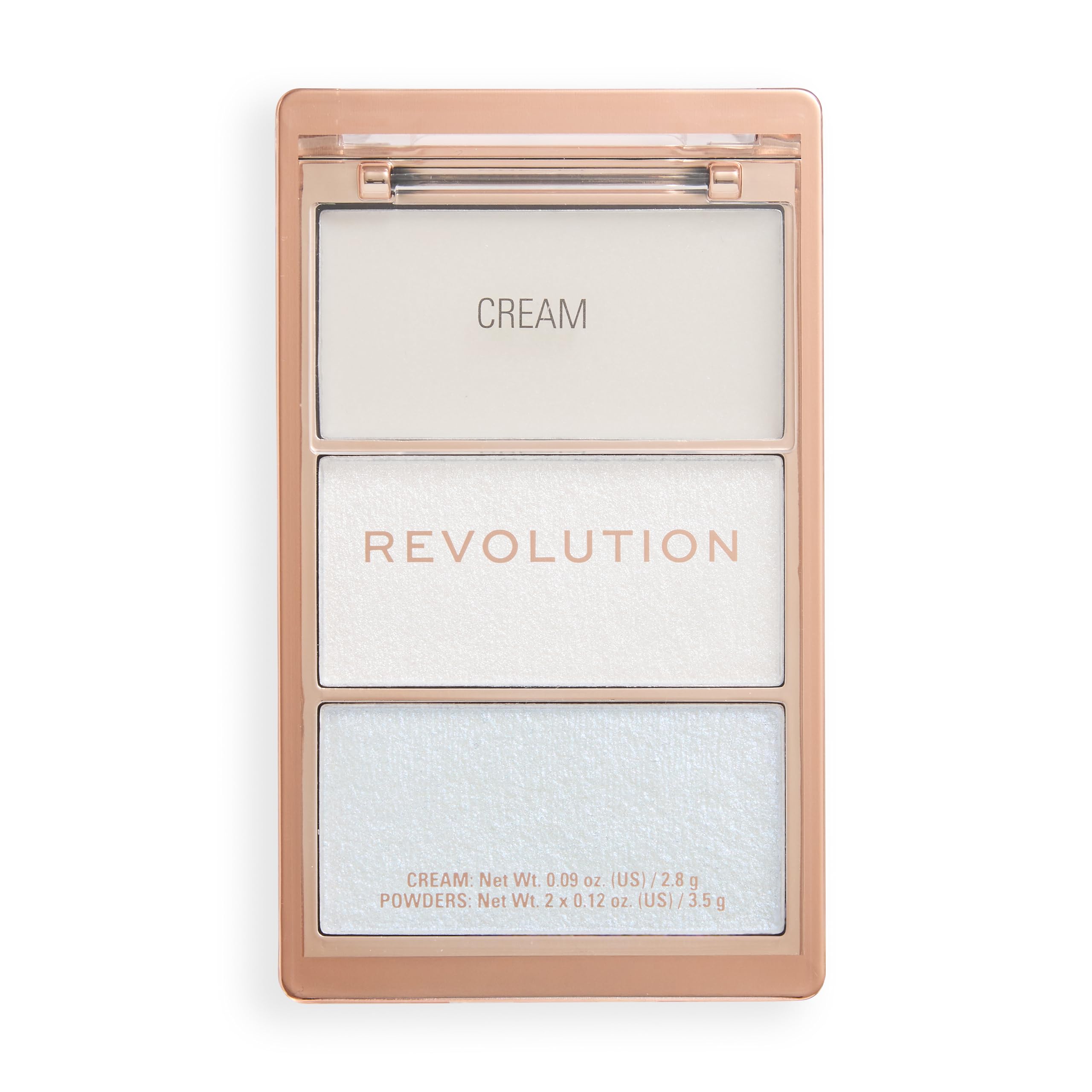 Revolution Highlight Icon Palette, Trio of Cream, Powder and Shimmer, Buildable Pigment to Highlight with Ease, White Wishes, 2.8g