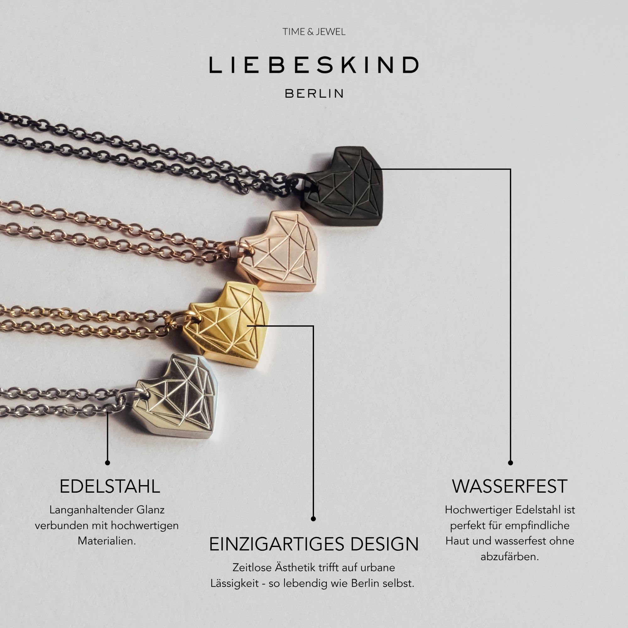 LIEBESKIND BERLIN Herz-Halskette für Damen – Edelstahl-Kette mit liebevollem Herzanhänger – In verschiedenen Farben und Ausführungen – Romantische Geschenkidee