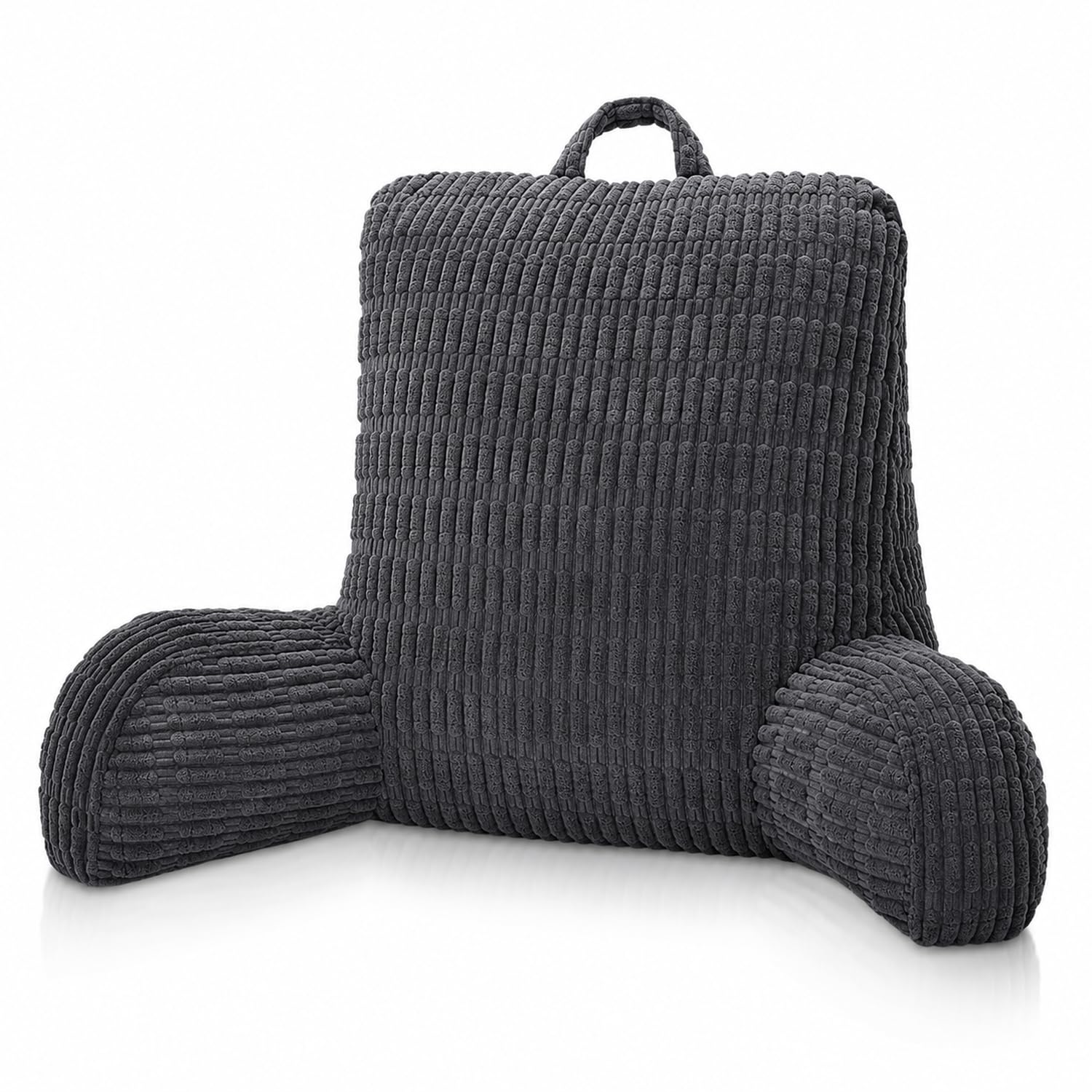 Cnwinu Bed Rest Pillow with Arms, Dark Grey Backrest Pillow for Sitting Up in Bed