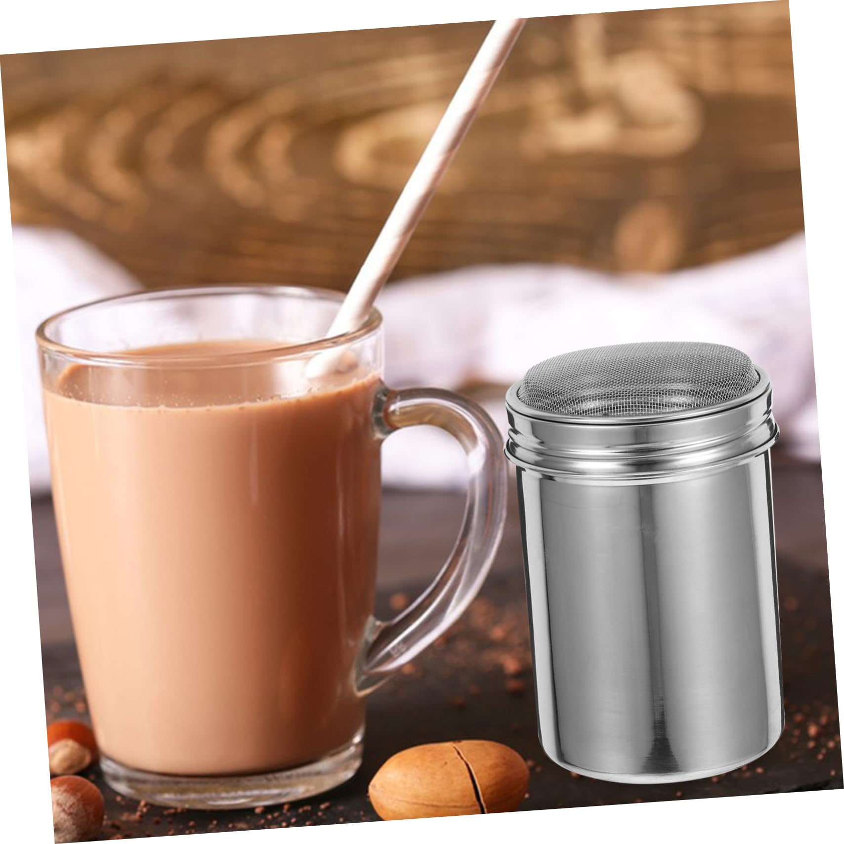 Happyyami Cocoa Powder Shaker Stainless Steel Spice Dispenser with Lid for Sugar and Flour Compact Design for Easy Use and Storage for Coffee and Baking