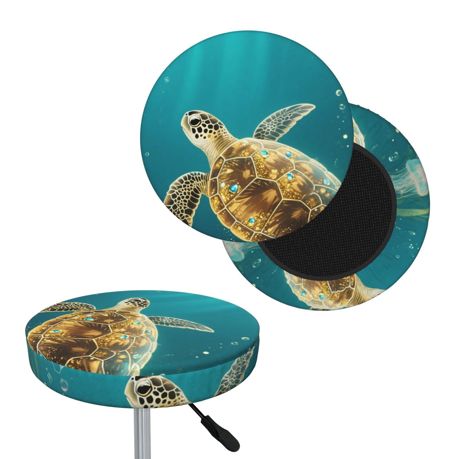 FekiLoot Turtle Round Bar Stool Covers Stretch Washable Bar Stool Covers Dustproof Slipcover Bar Chair Covers with Elastic Band for Bar Kitchen Living Room Decor 14 Inch