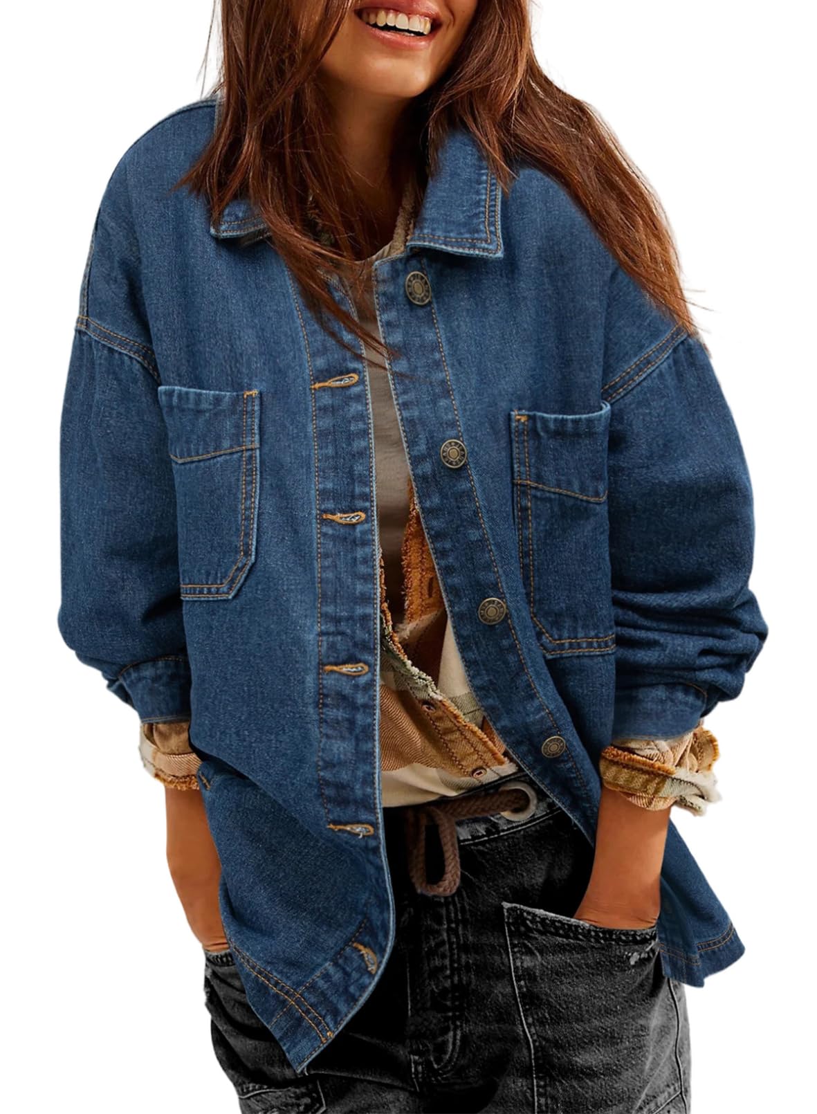 Sidefeel Women's Jean Jacket Oversized Boyfriend