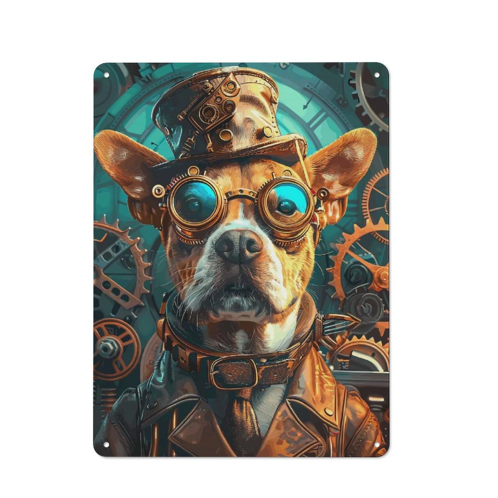 Junmoney Steampunk Animal Dog Retro-Style Metal Plaque 40X30cm For Garage Or Workshop, For Garage, Workshop And Man Cave Decoration