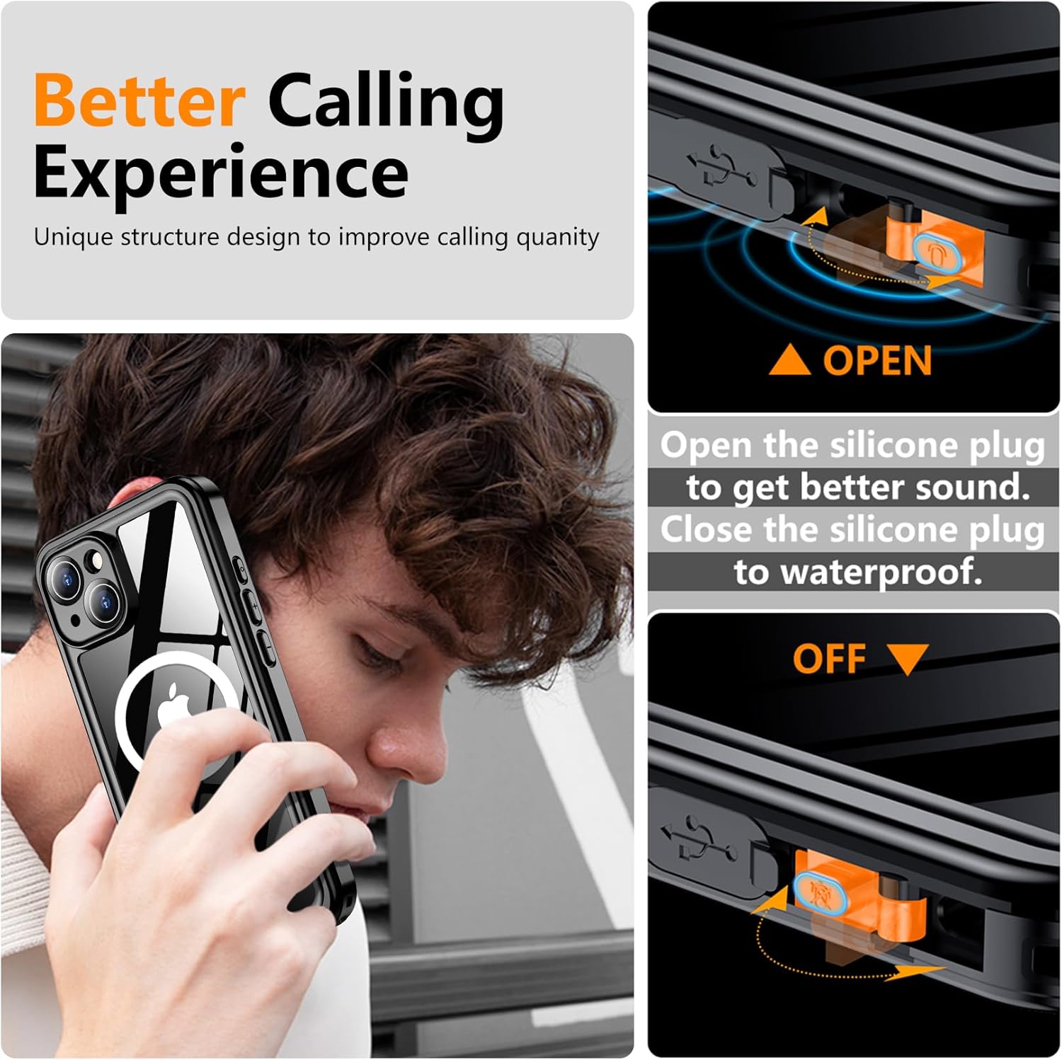 Temdan Magnetic for iPhone 15 Case Waterproof, [Built-in Screen Protector][IP68 Underwater][15FT Military Dropproof][Dustproof][Real 360] Full Body Shockproof Protective Phone Case 6.1'' - Black/Clear - Image 6