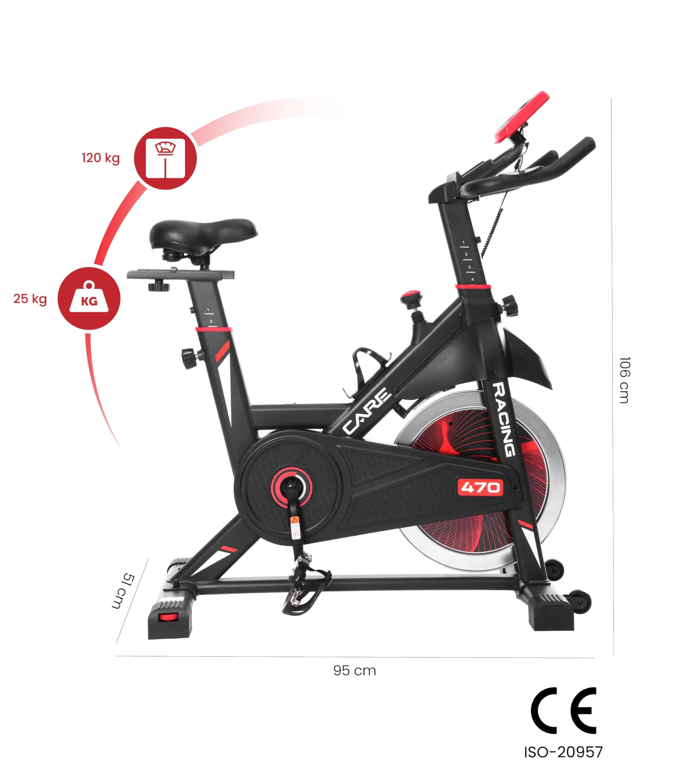 CARE FITNESS Vélo de Biking Racing 470-475 Pédales Crantées et Sanglées Selle Guidon Triathlon Réglables