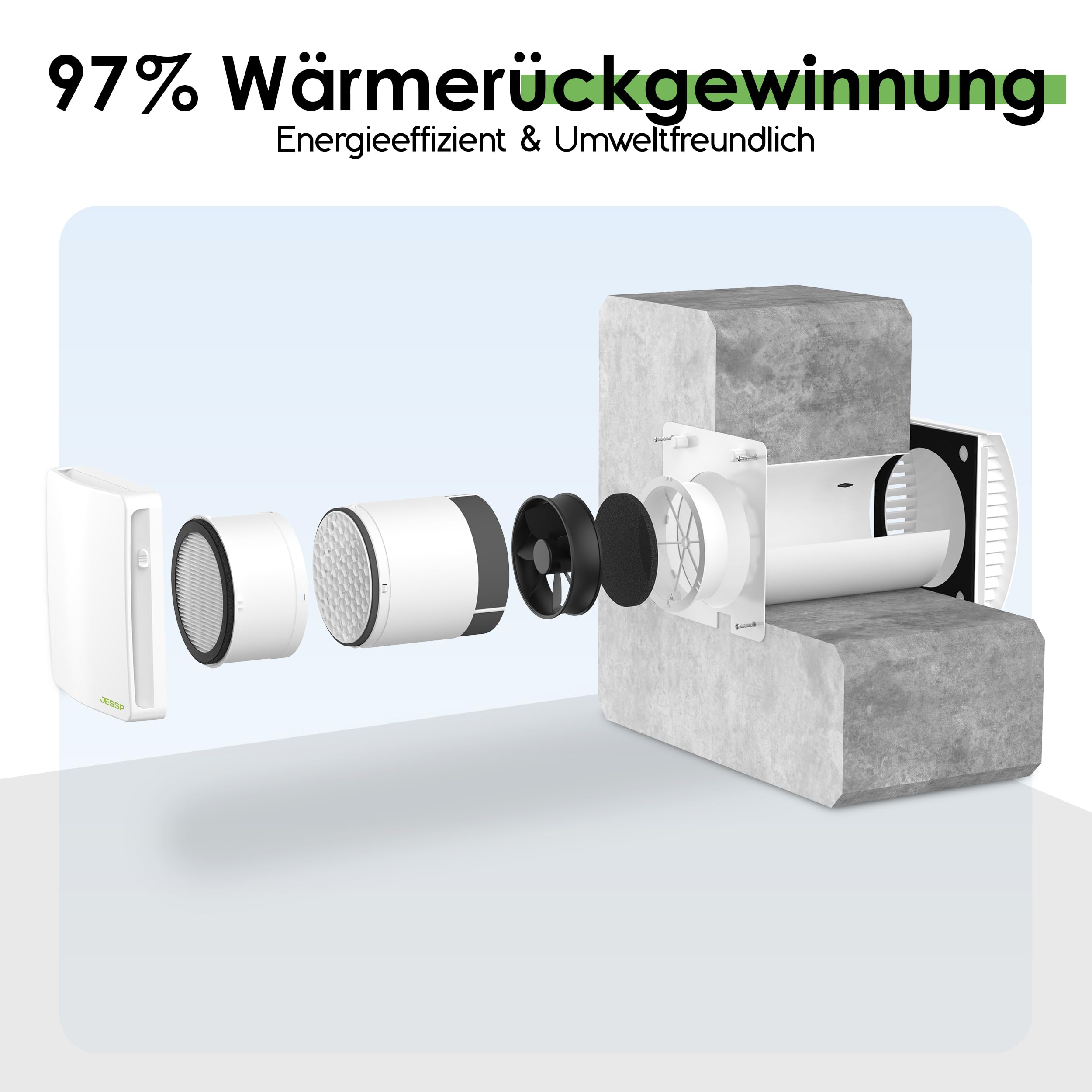 Eco Smart DZ Easy+ - Ventilazione abitativa con controller, 97% di recupero del calore, controllo dell'umidità, Wi-Fi, filtro F7, diametro 160 mm, estremamente silenzioso, classe energetica A, 5