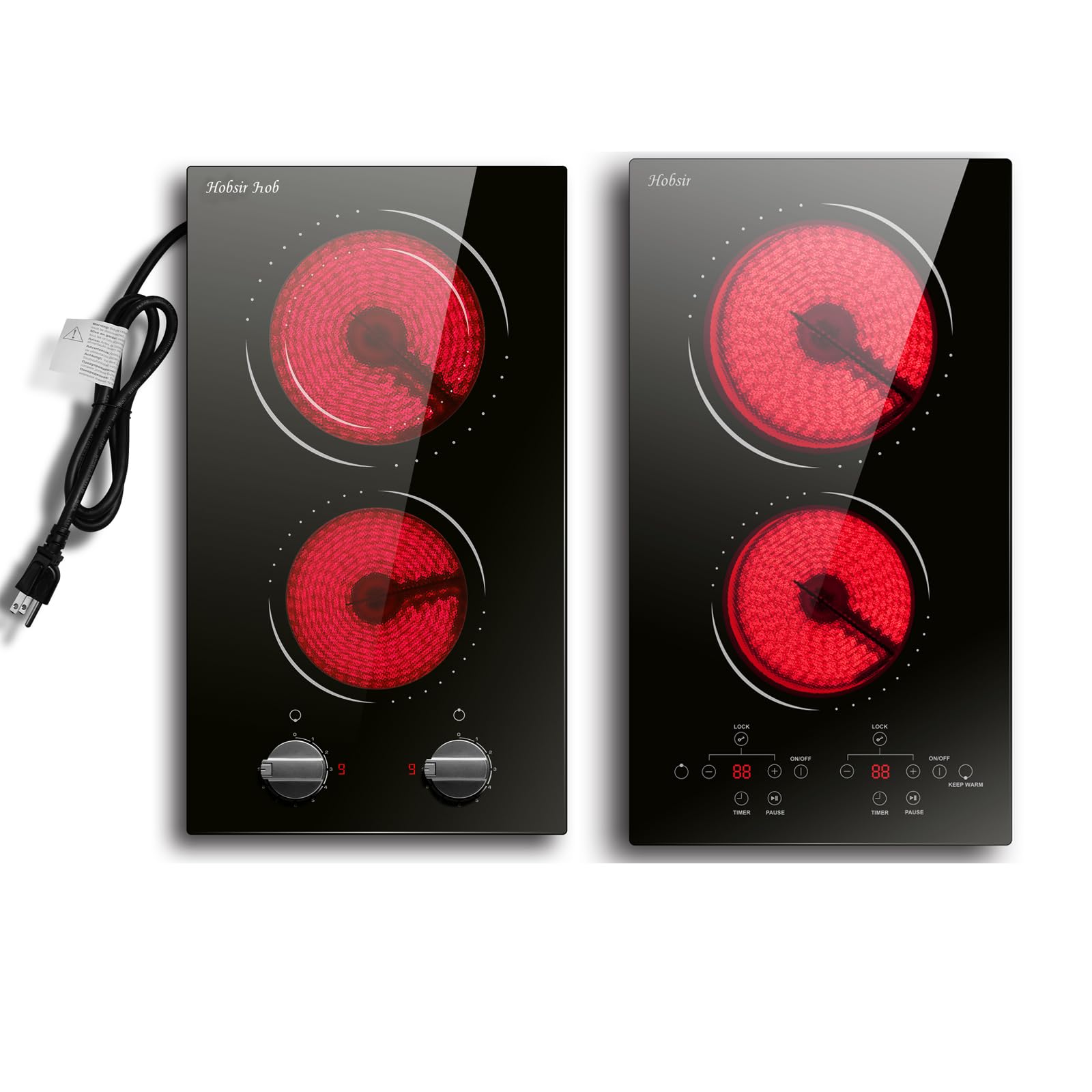 Hobsir hob2 Burner Knob Electric Cooktop with 2 Burner Touch Electric Cooktop 110v