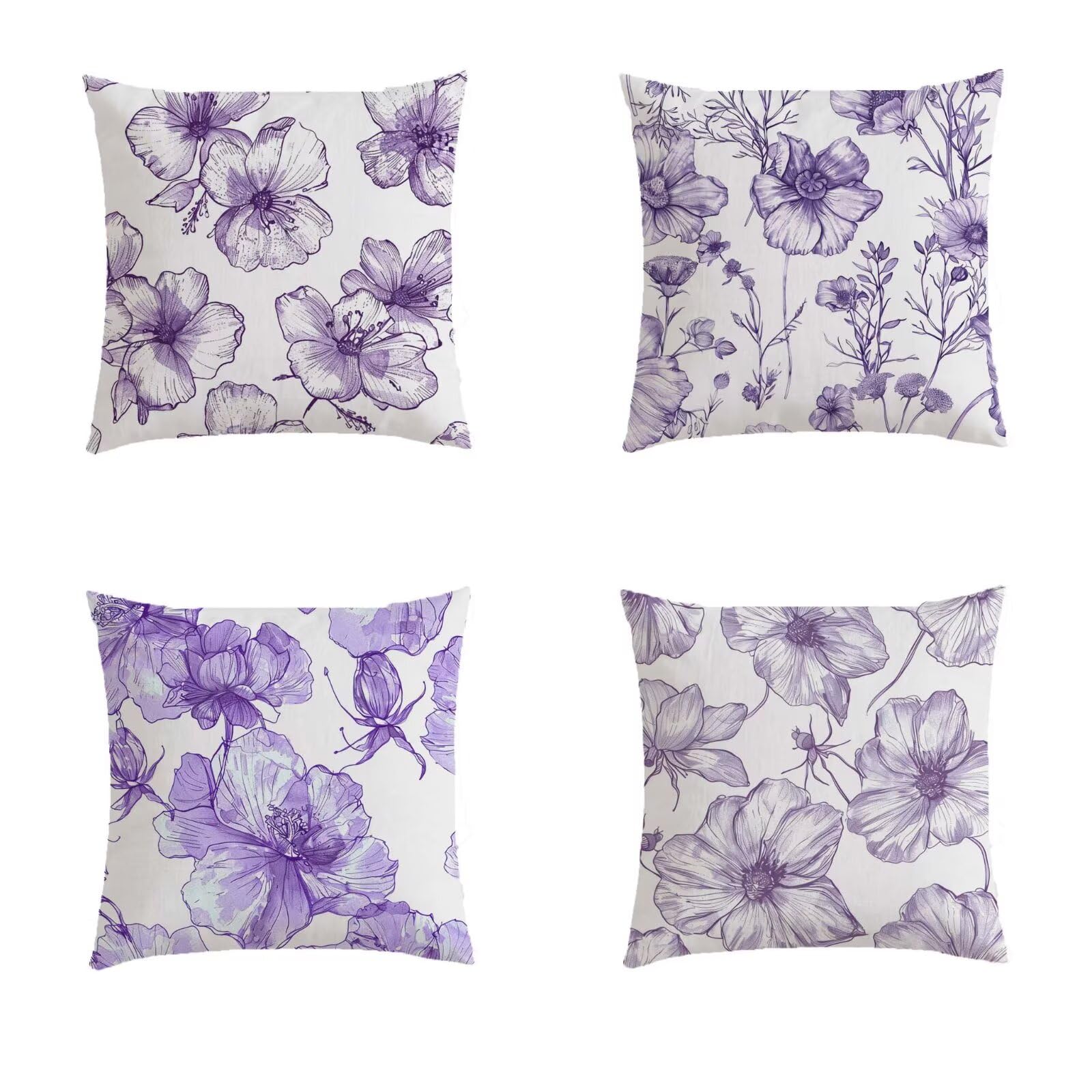 Taie oreiller flower 70x70cm avec fermeture invisible pour decoration de canape violet