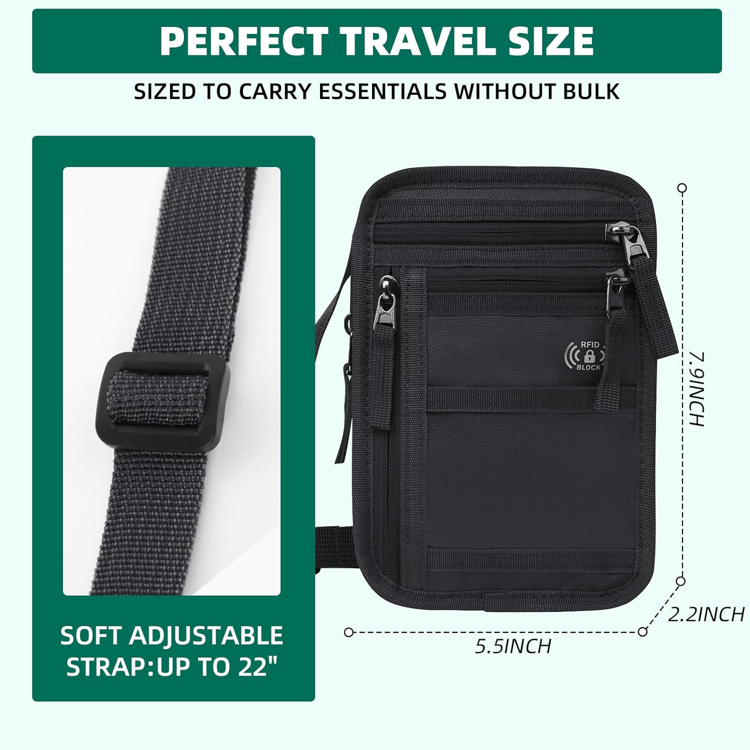 RFID Blocking Neck Wallet Small Crossbody Bag Travel Passport Holder Slim Minimalist Design Security Neck Pouch - Image 2