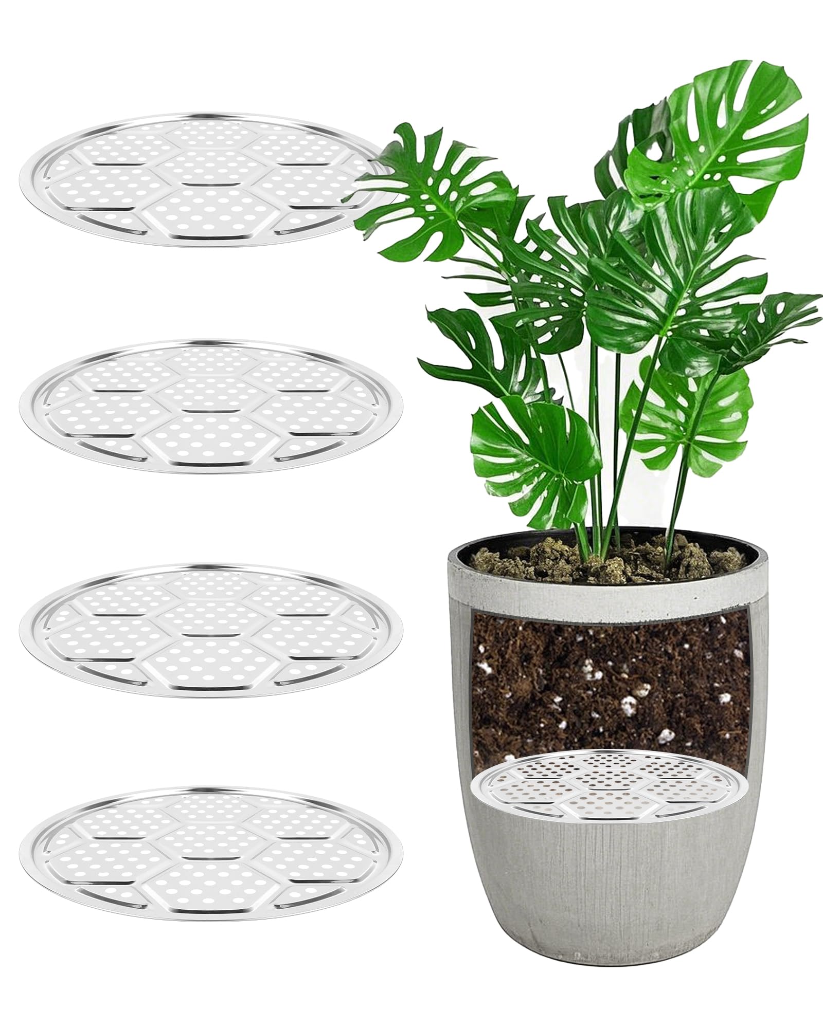 KOROI 4 Packs Planter Insert for Large Pots,Plant Pot Insert 15.7" Stainless Steel Durable Flower Pot Filler & Plant Riser with Drainage Holes to Elevate Plants to Reduce Soil Usage(15.7inches*4Packs)