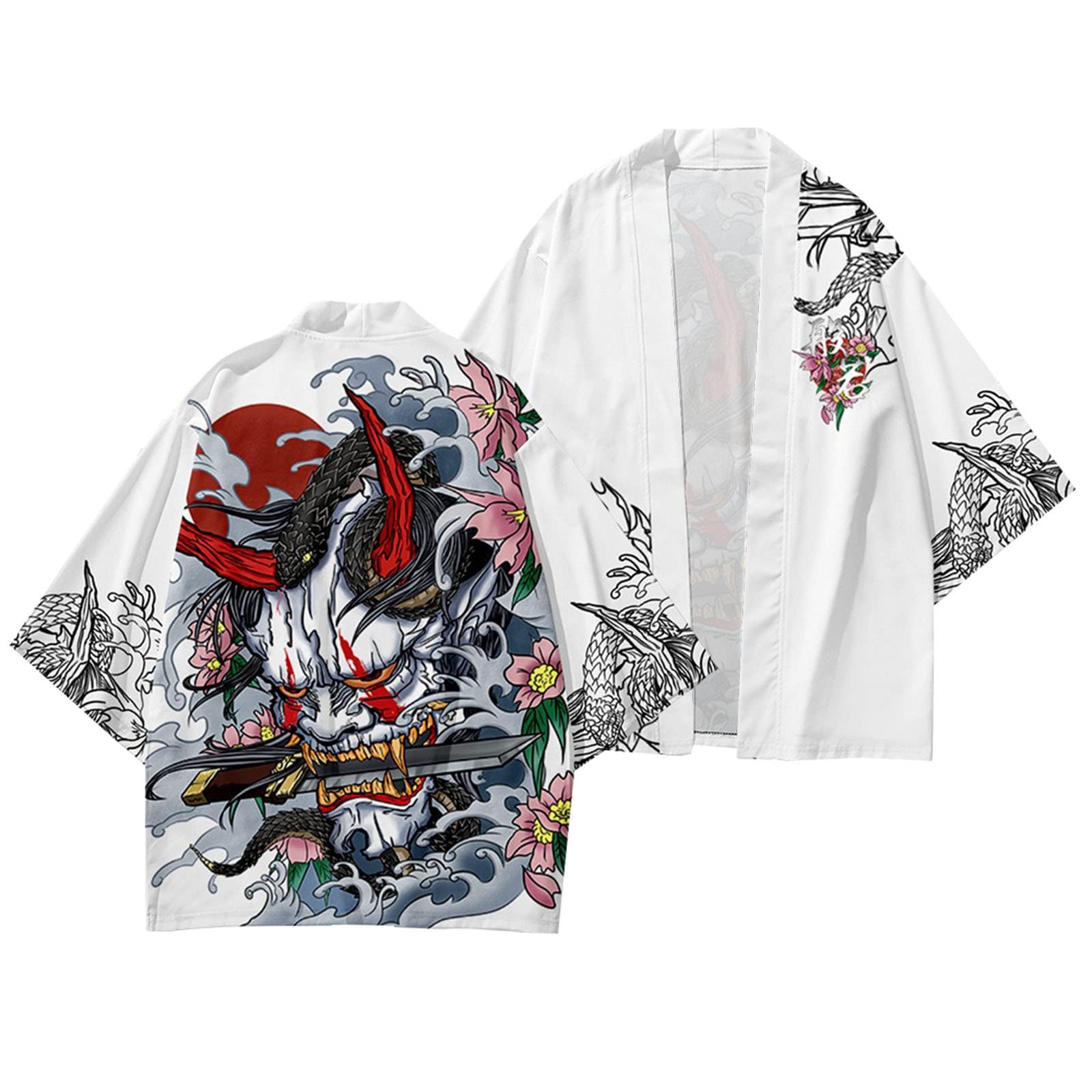 Generico Kimono estivo da uomo, 2 pezzi, tuta sportiva a maniche corte, maglietta funzionale, pantaloncini, accappatoio giapponese, classico, cardigan classico, giacca classica