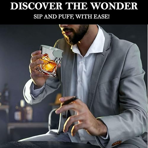 Miniatura 3 de Bezrat Vasos de cigarro de whisky – Juego de 2 vasos de whisky a la antigua moda con soporte lateral para puros – Regalo del día del padre – papá,