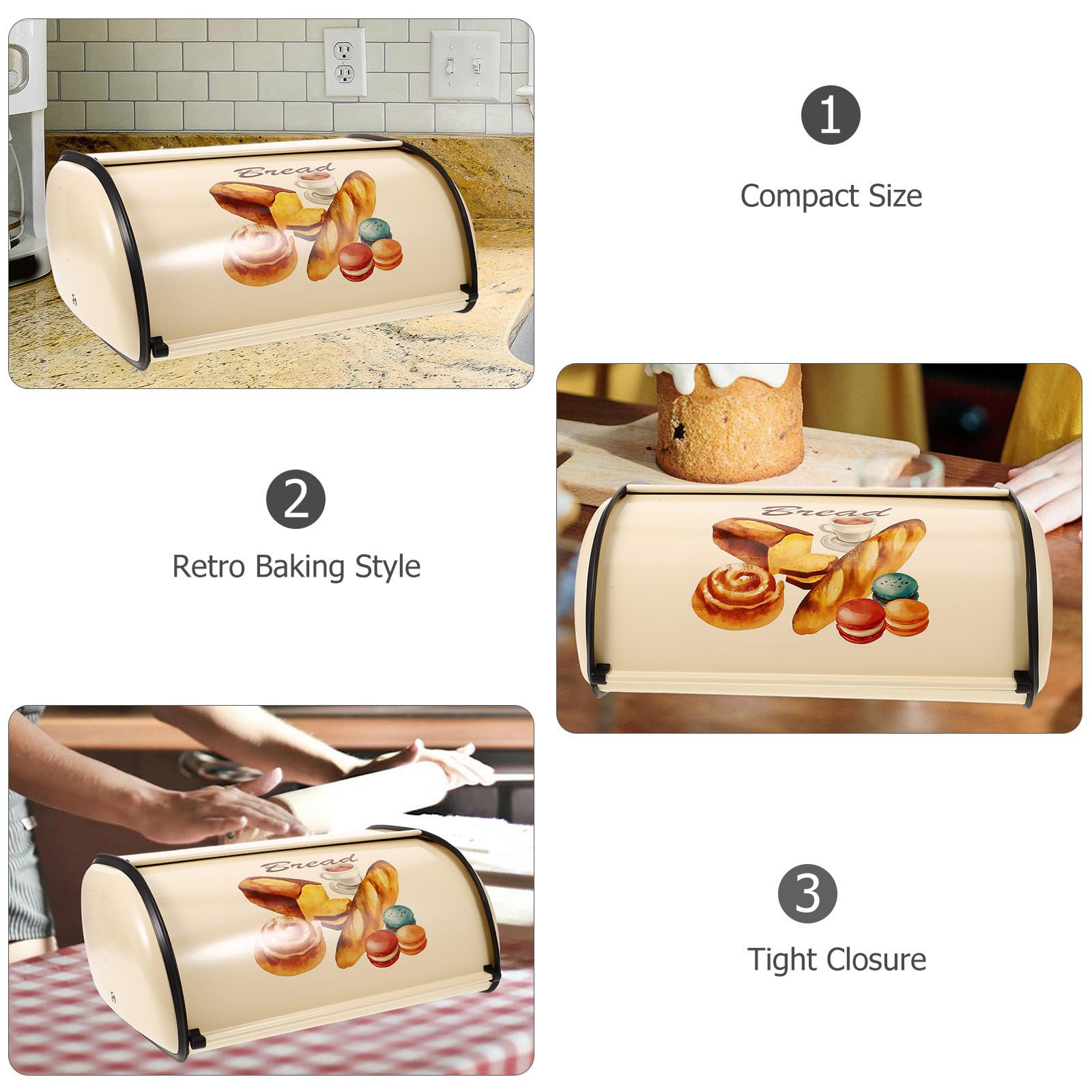 FOMIYES Caja de Pan Vintage con Tapa de Hierro para Encimera de Cocina