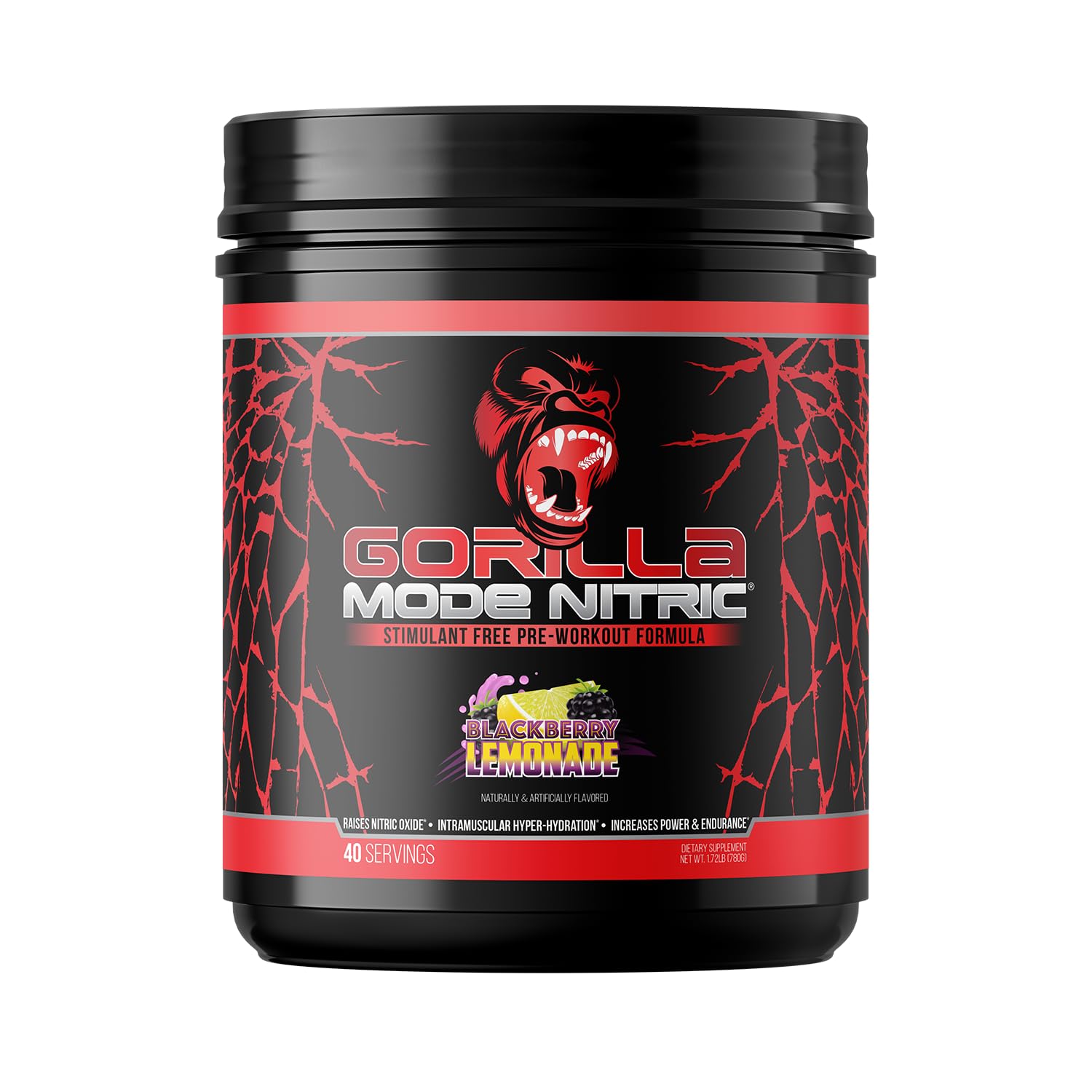 Gorilla MindGorilla Mode Nitric Upgraded Stimulant Free Pre-Workout – Best Tasting & Most Effective Stimulant Free Pre-Workout/Massive Pump · Vasodilation · Power / 780 Grams (BlackBerry Lemonade)
