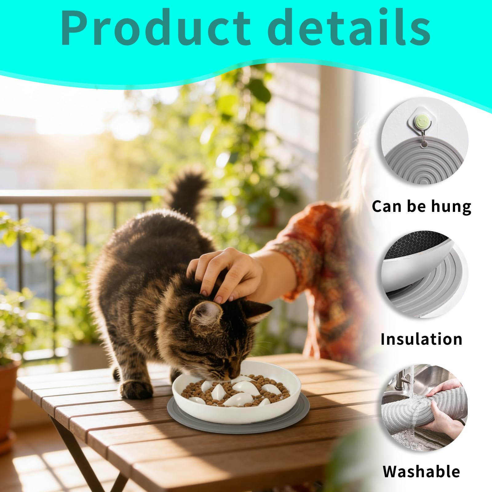 Tappetino Sottociotola per Cani e Gatti, Set 3 Pezzi in Silicone Antiscivolo Impermeabile, 2 x 16 cm e 1 x 18 cm, Base per Ciotole Cibo Acqua, Protezione Pavimento per Casa Viaggio e Campeggio